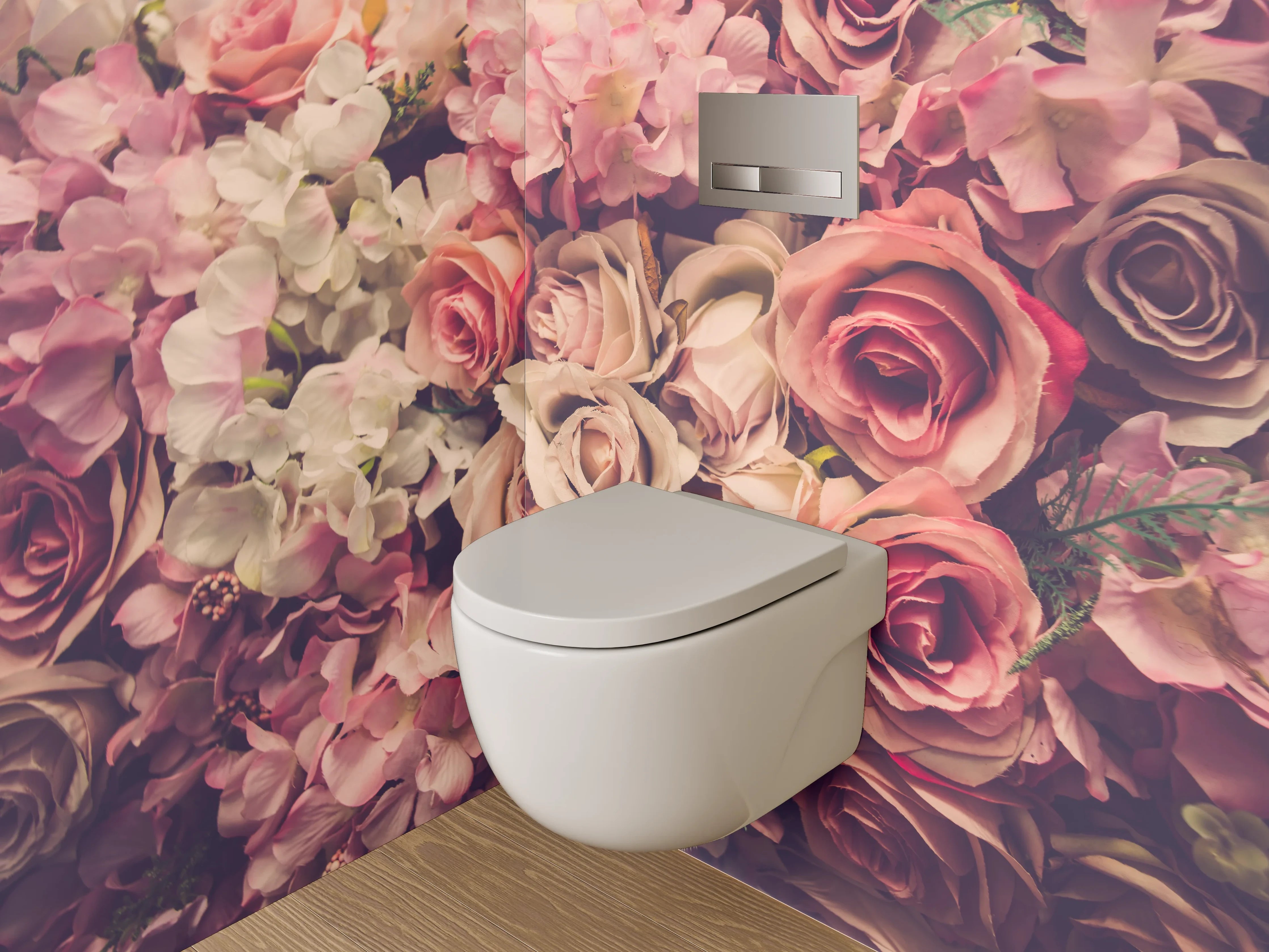 WC-Rückwand - Romantische Vintage Blumenwand