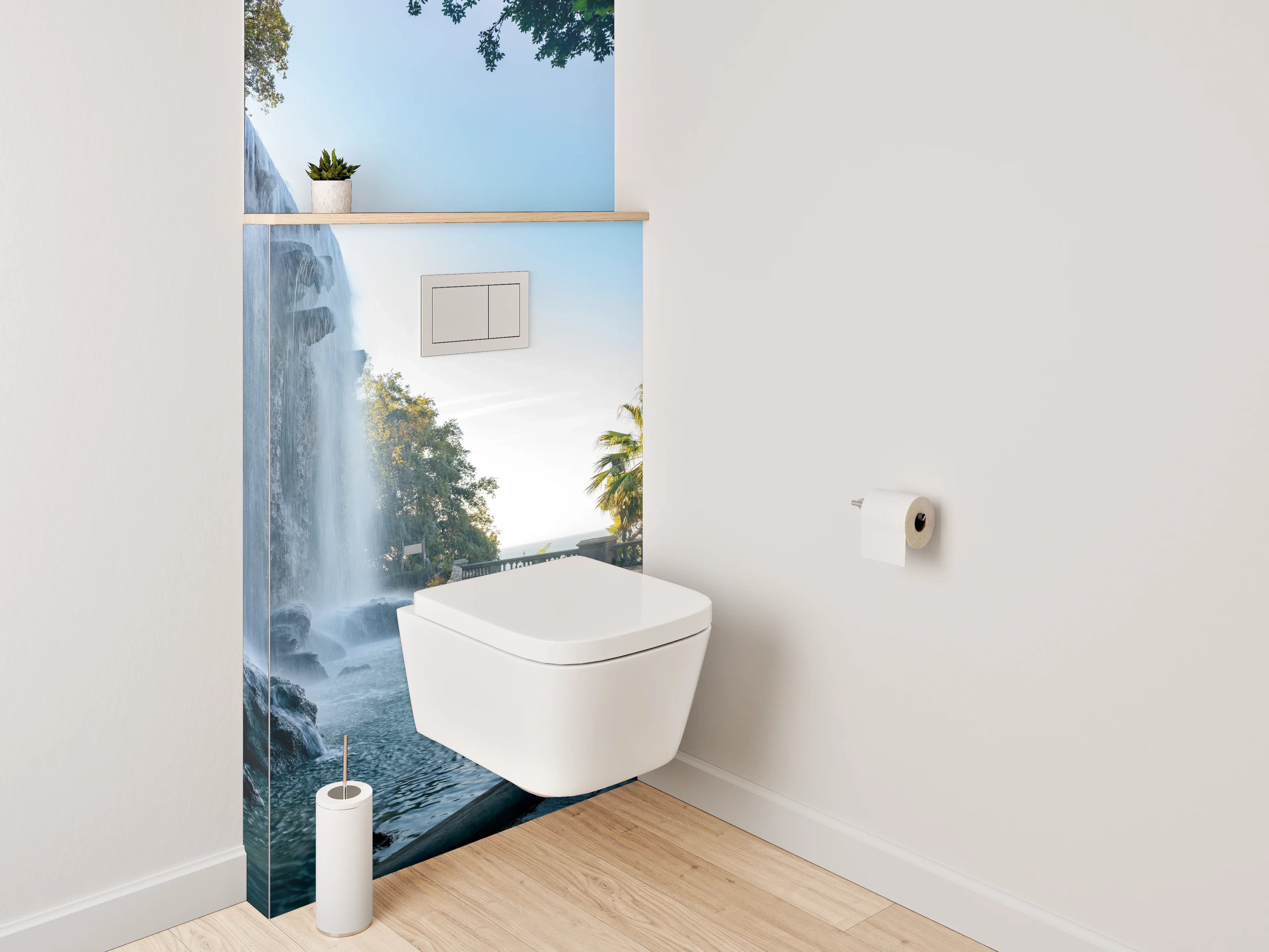 WC-Rückwand - Romantischer Wasserfall mit Palmenblick