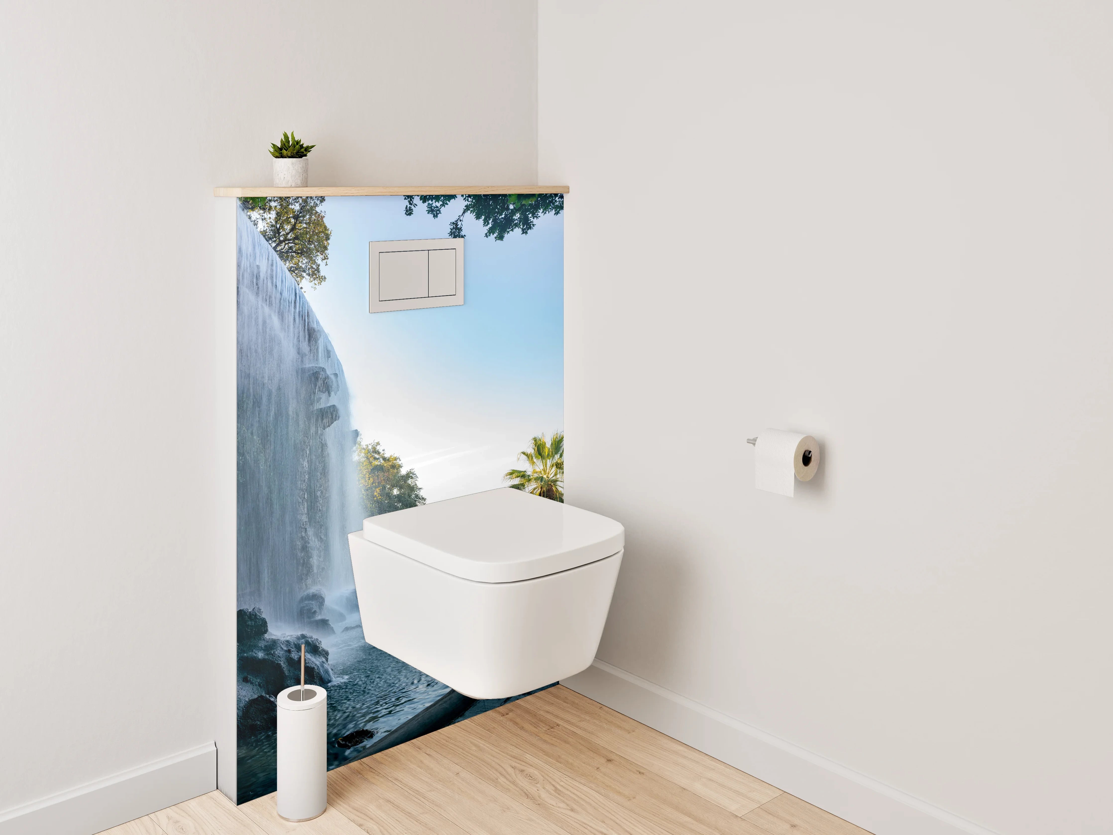 WC-Rückwand - Romantischer Wasserfall mit Palmenblick