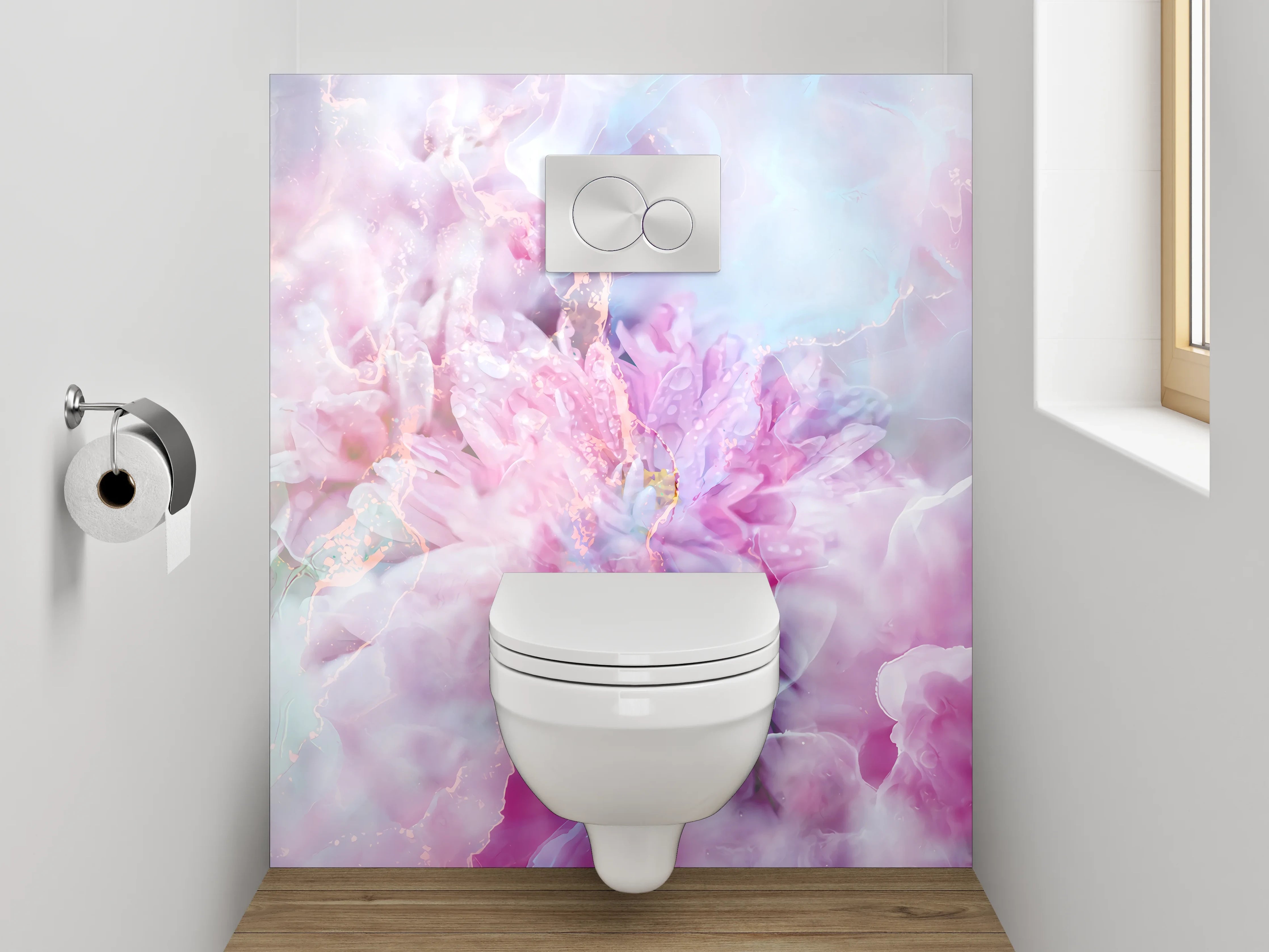 WC-Rückwand - Romantisches Blütenmeer in Pastellfarben