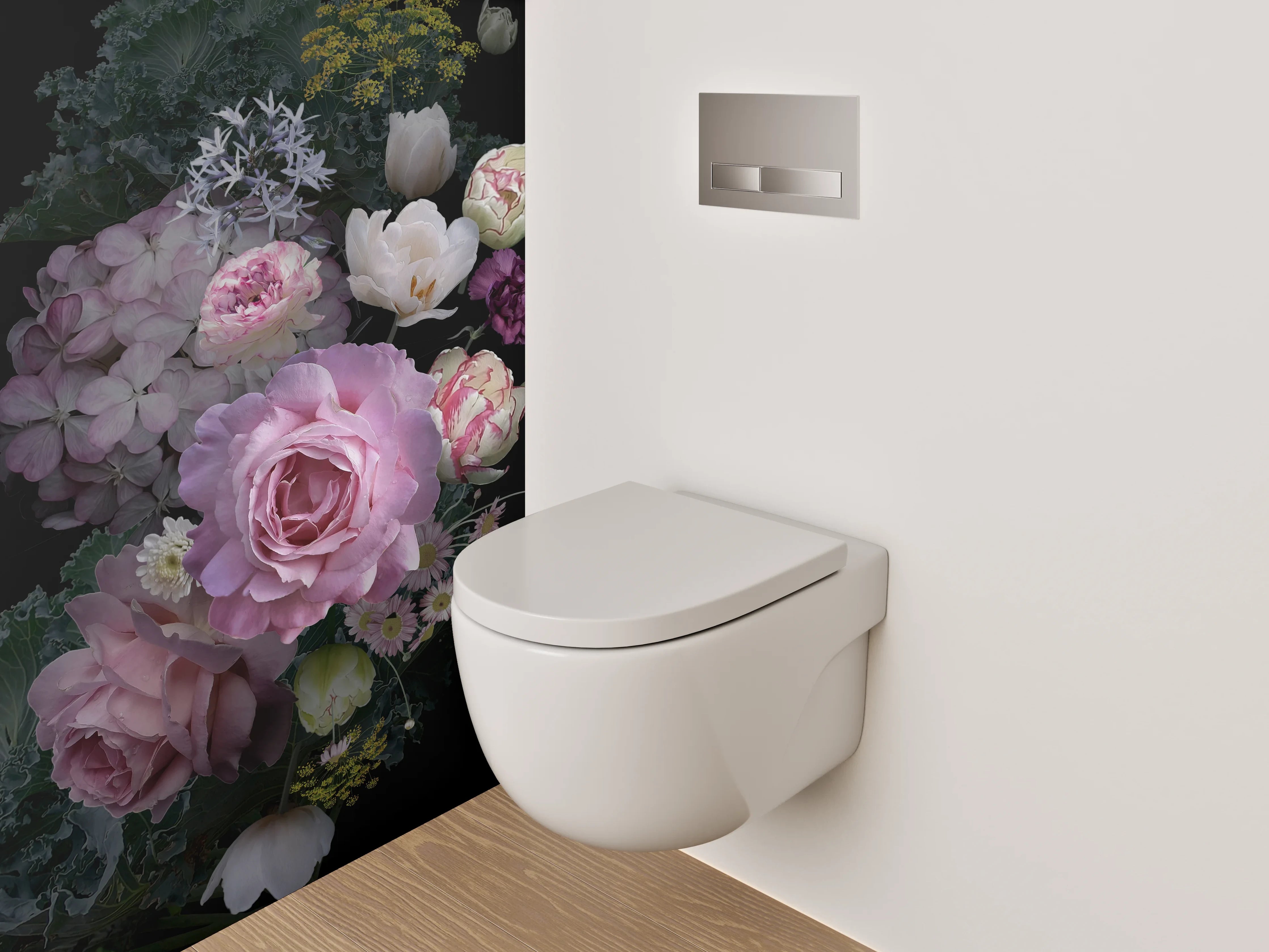 WC-Rückwand - Romantisches Blumenbouquet auf Schwarz