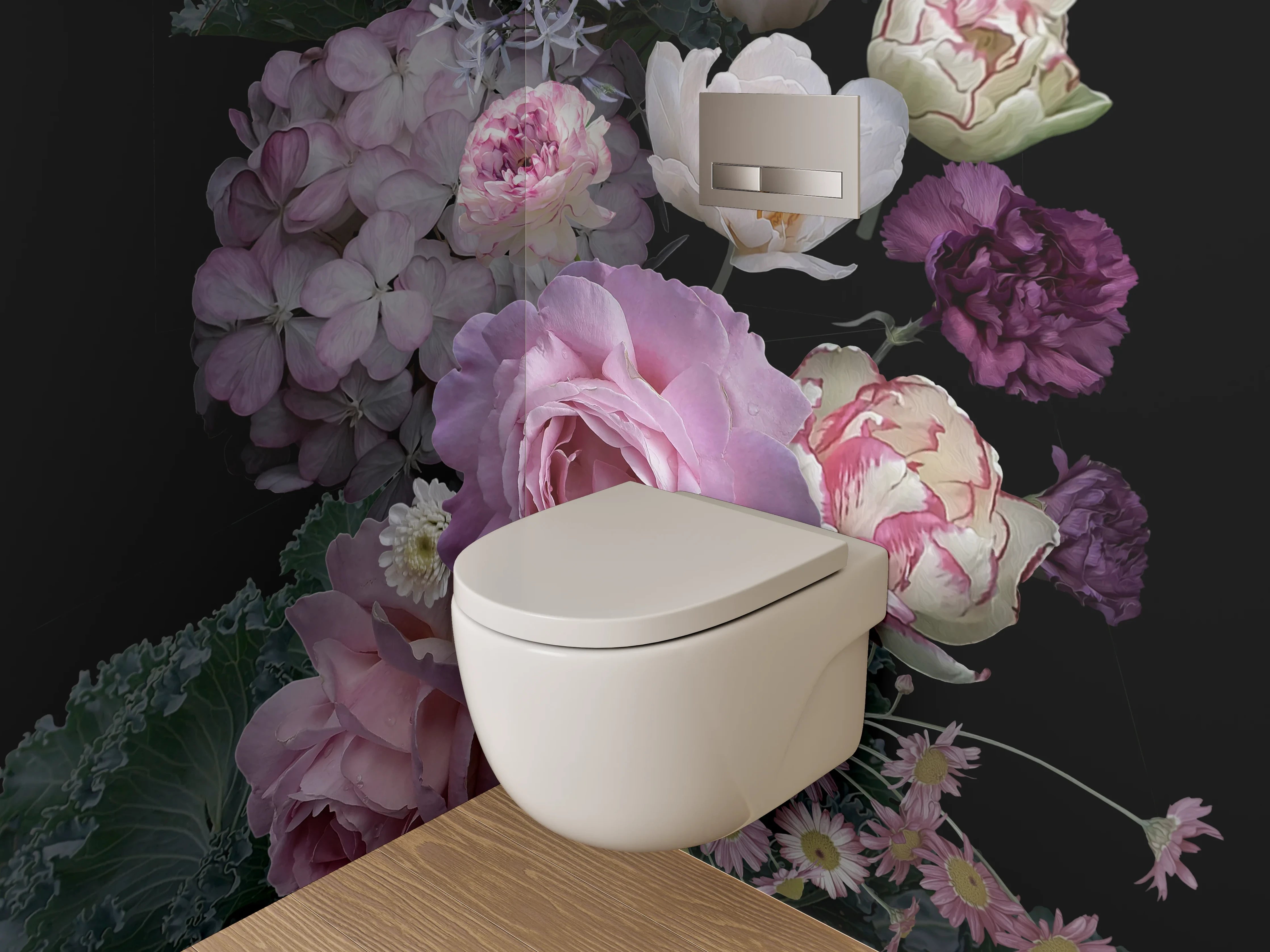 WC-Rückwand - Romantisches Blumenbouquet auf Schwarz