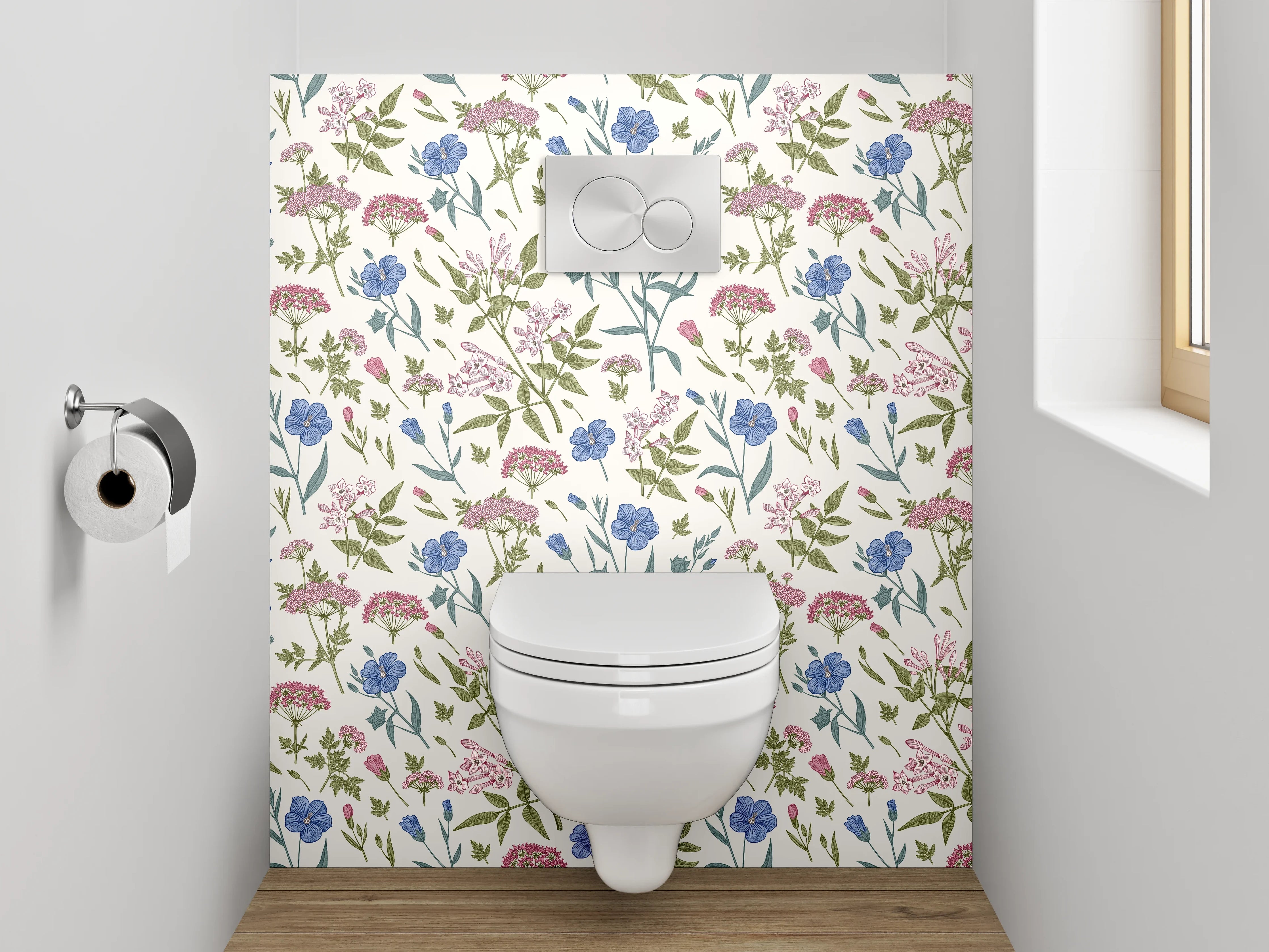 WC-Rückwand - Romantisches Blumenmuster Aquarell