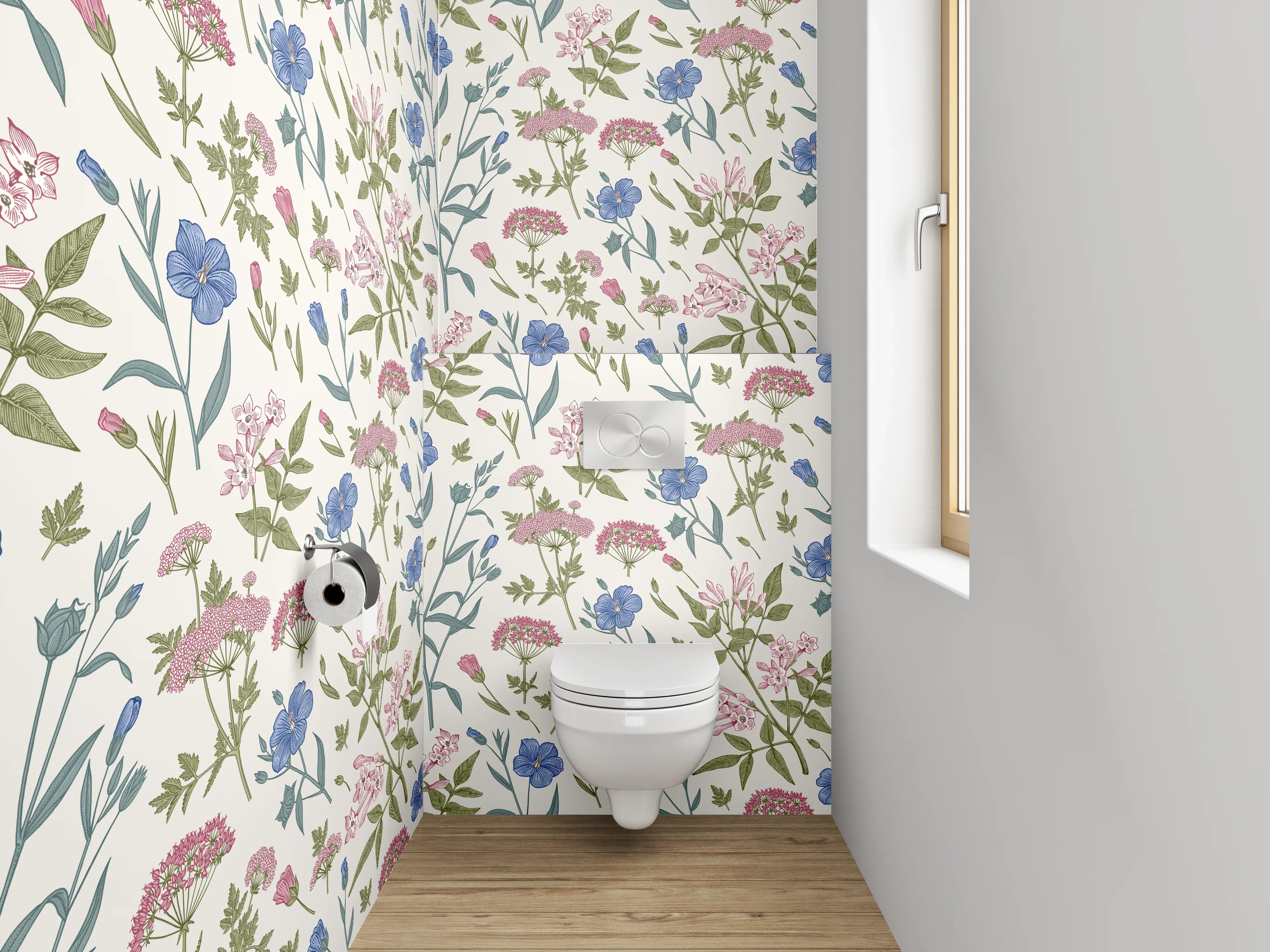WC-Rückwand - Romantisches Blumenmuster Aquarell
