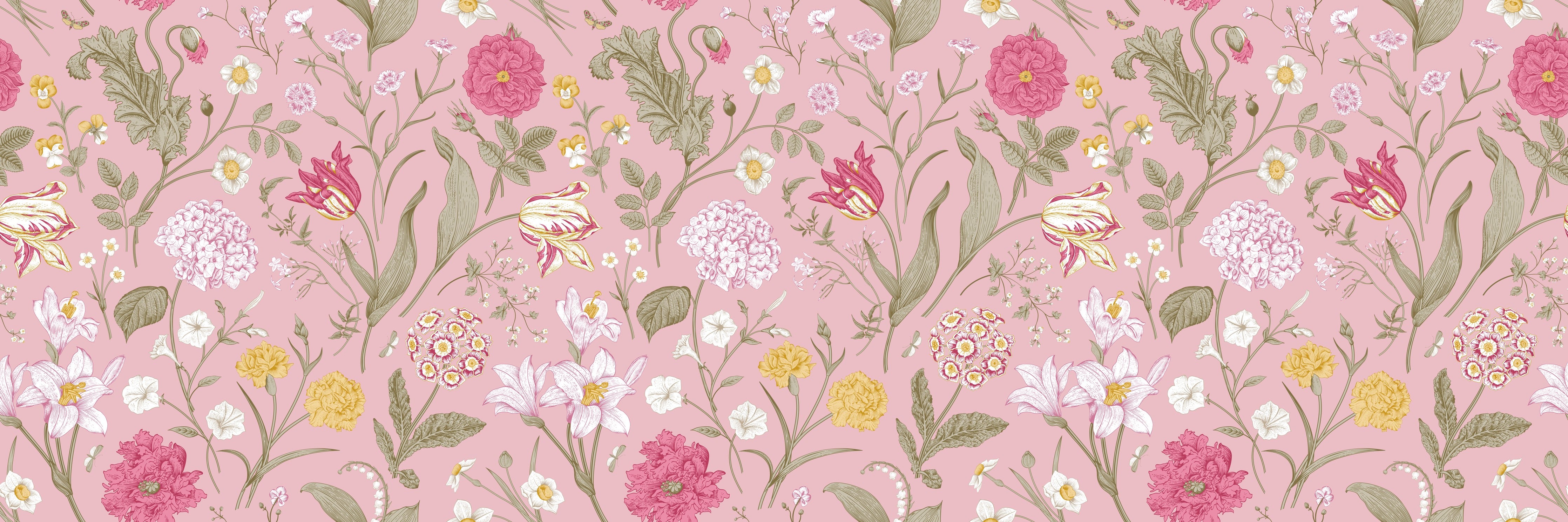 WC-Rückwand-Romantisches Blumenmuster auf Rosa