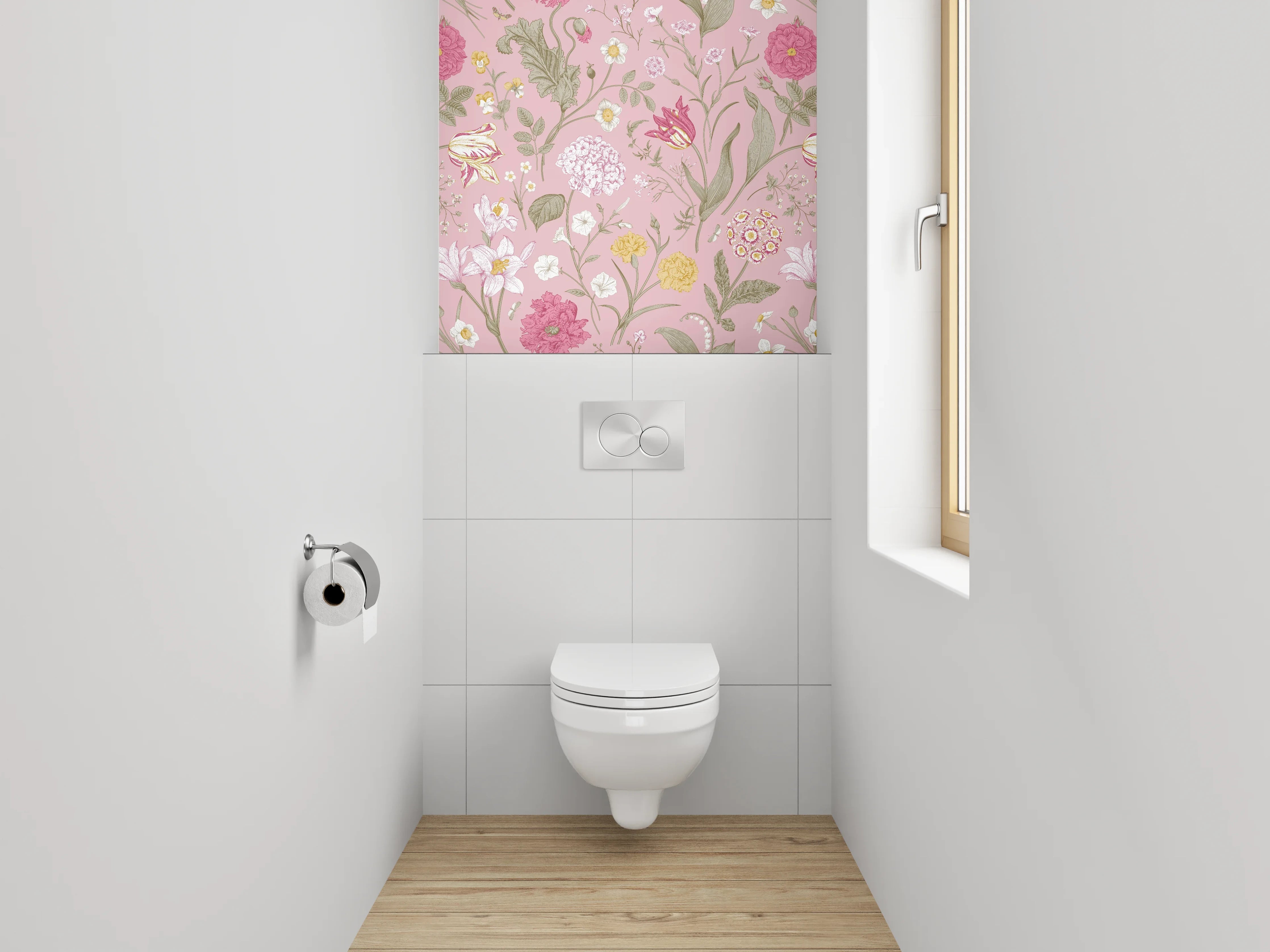 WC-Rückwand - Romantisches Blumenmuster auf Rosa