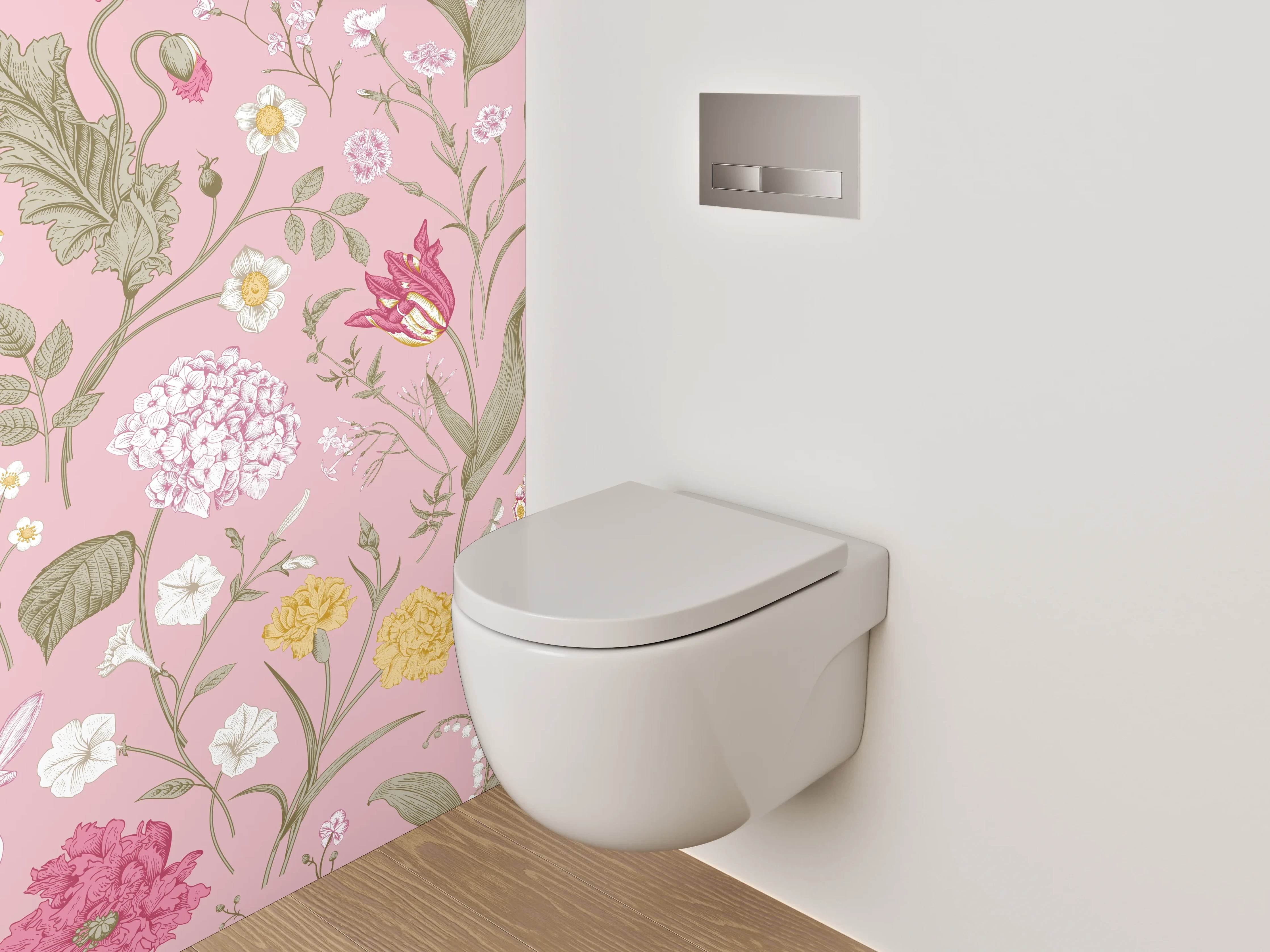 WC-Rückwand - Romantisches Blumenmuster auf Rosa