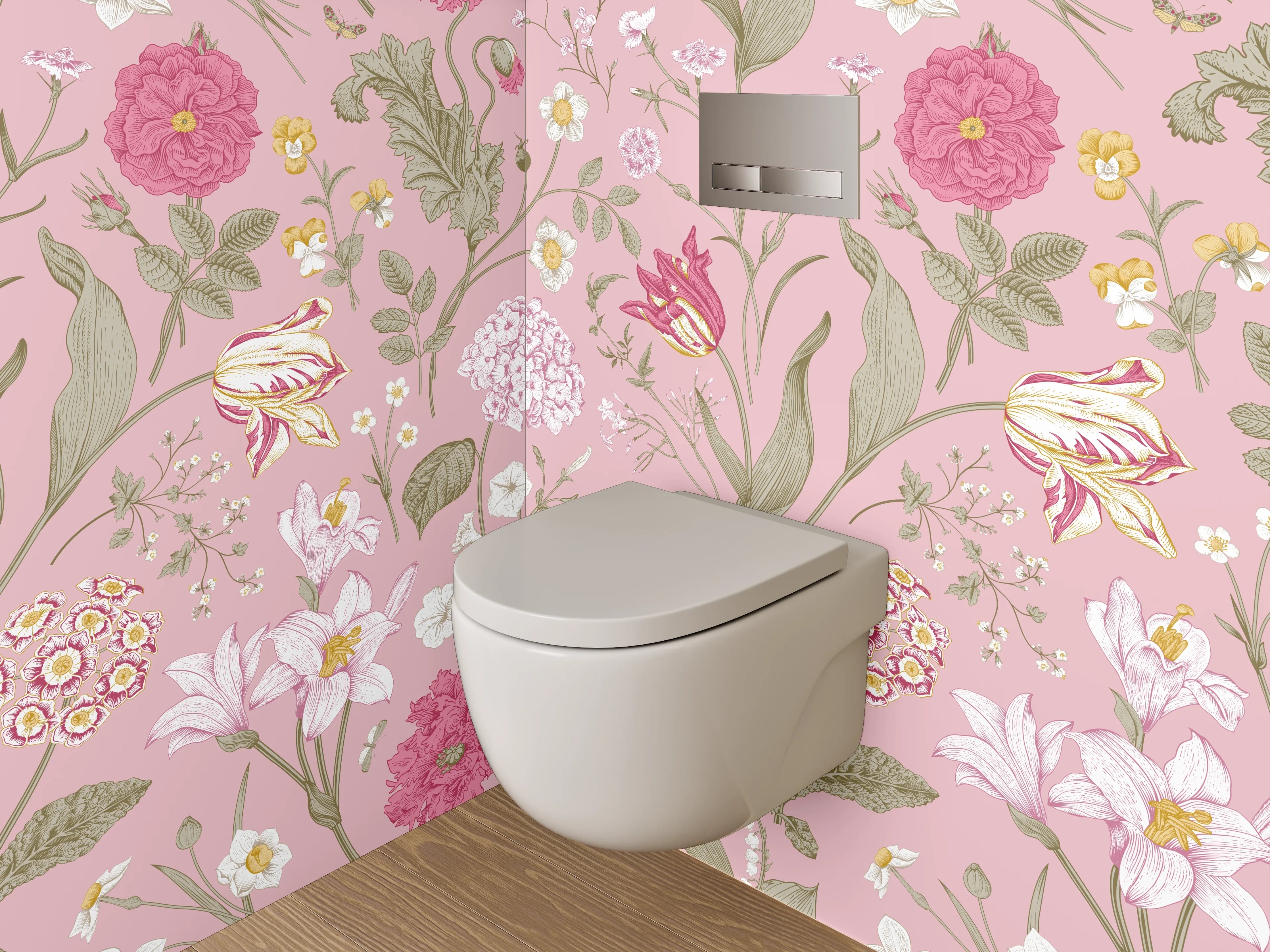 WC-Rückwand - Romantisches Blumenmuster auf Rosa
