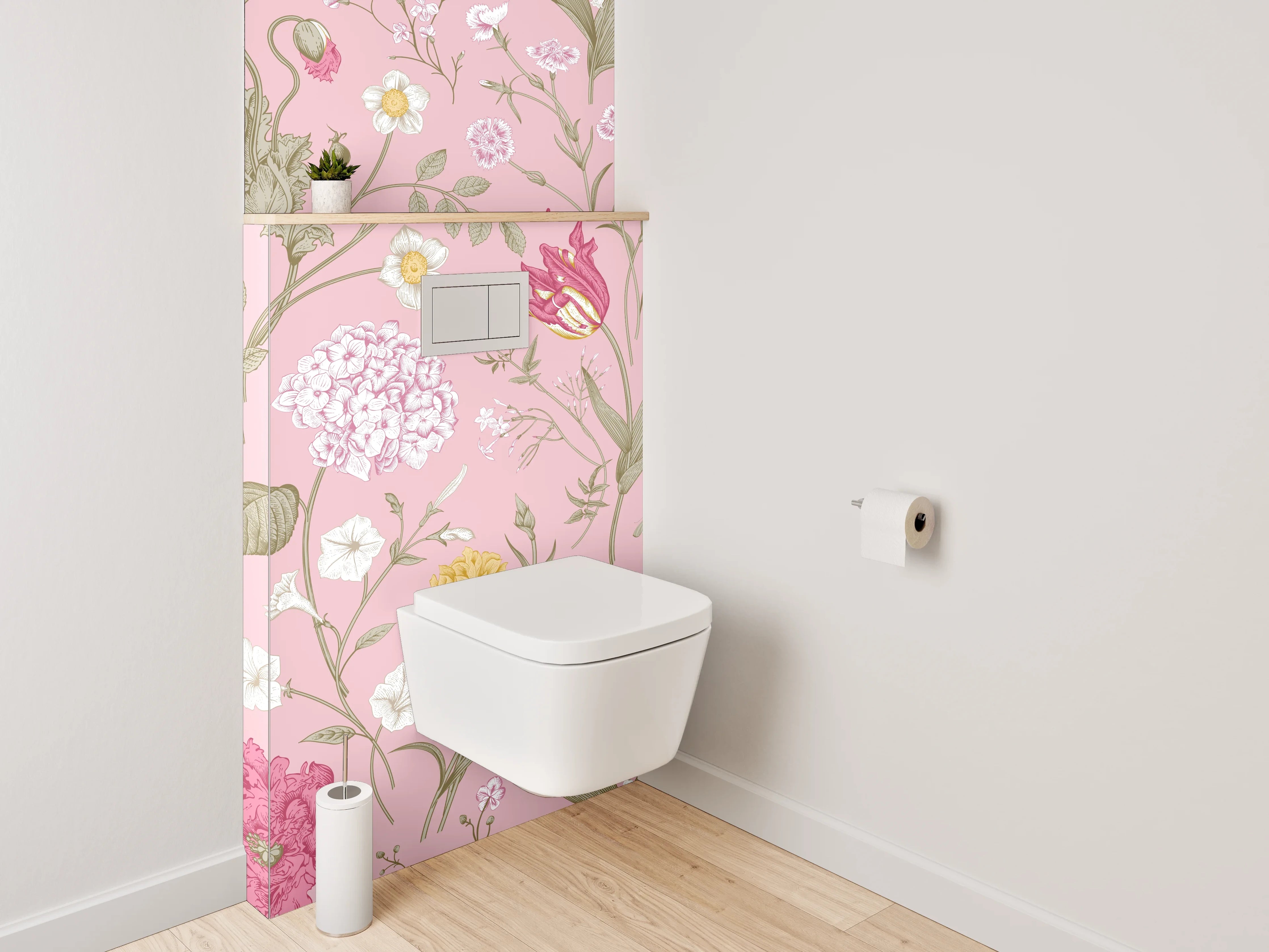 WC-Rückwand - Romantisches Blumenmuster auf Rosa