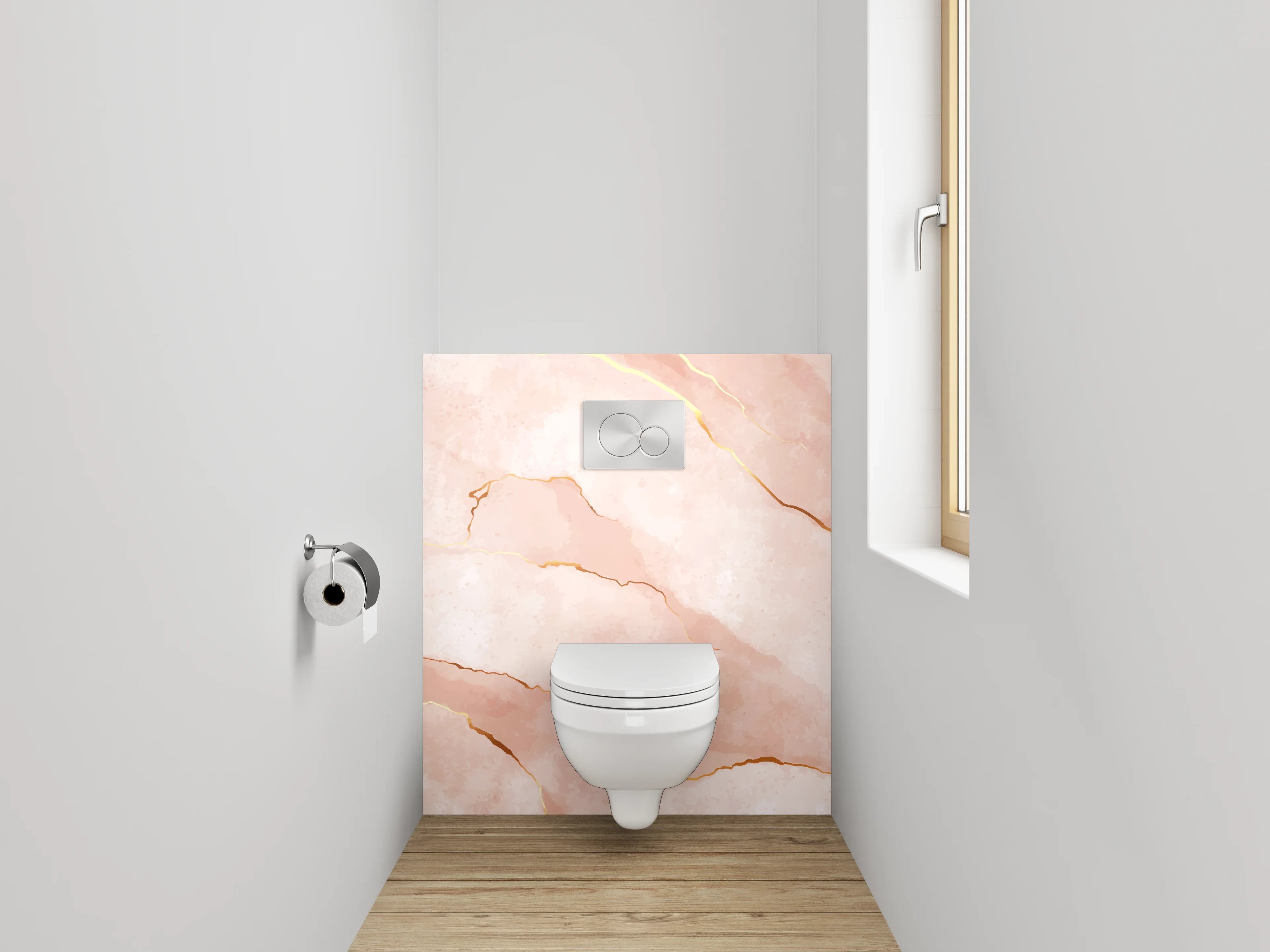 WC-Rückwand - Rosa Marmor mit goldenen Adern