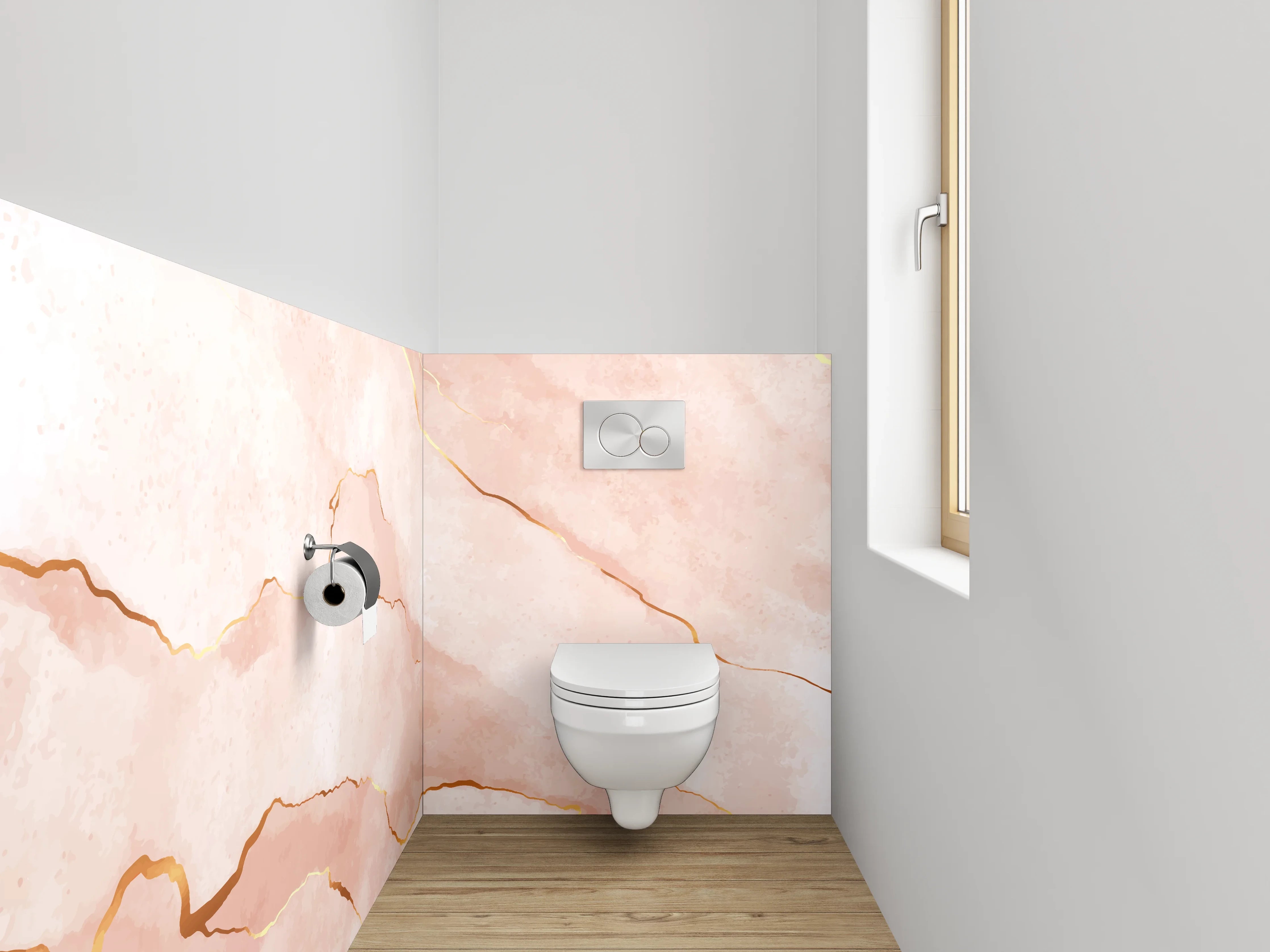 WC-Rückwand - Rosa Marmor mit goldenen Adern