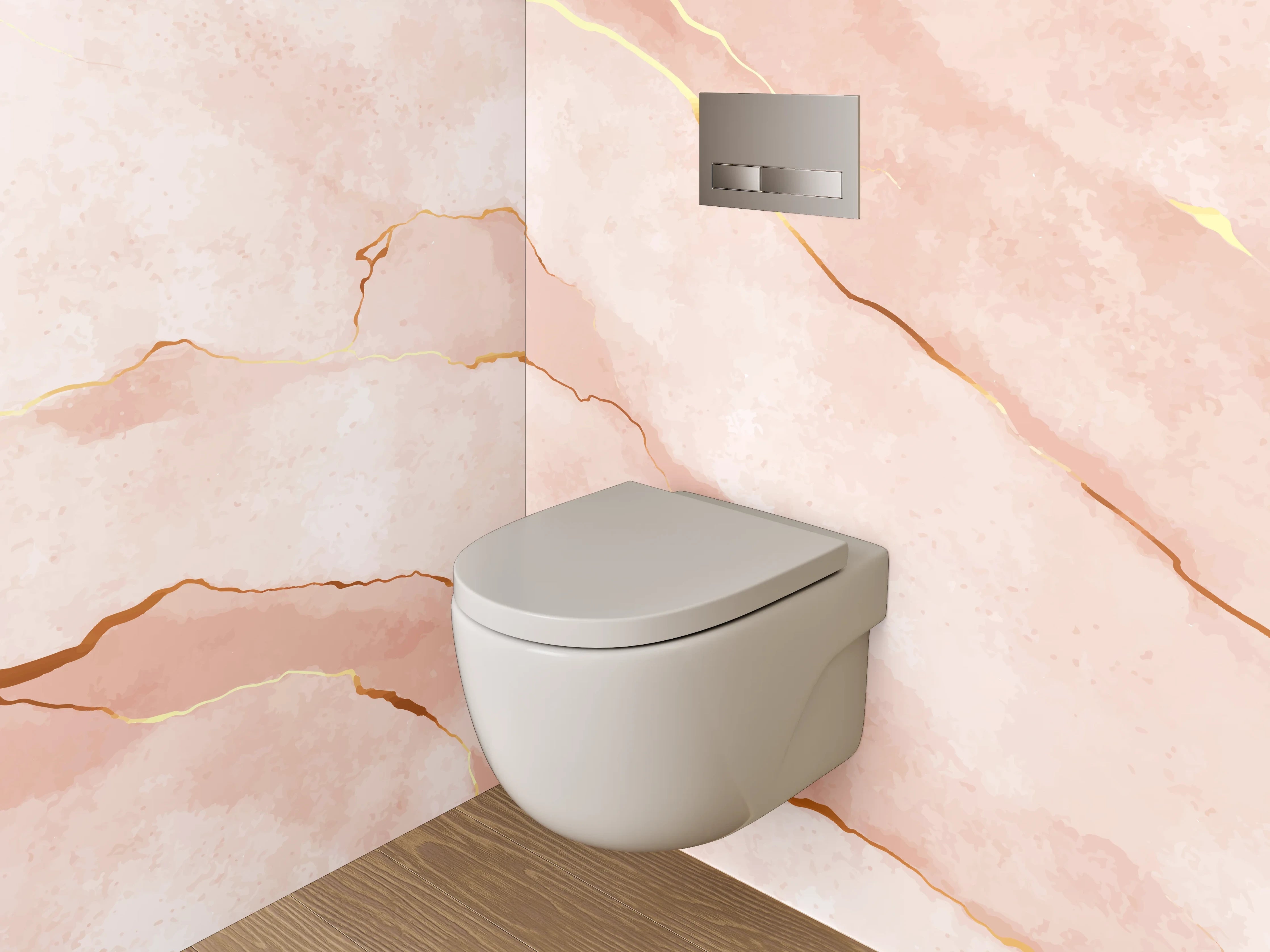 WC-Rückwand - Rosa Marmor mit goldenen Adern