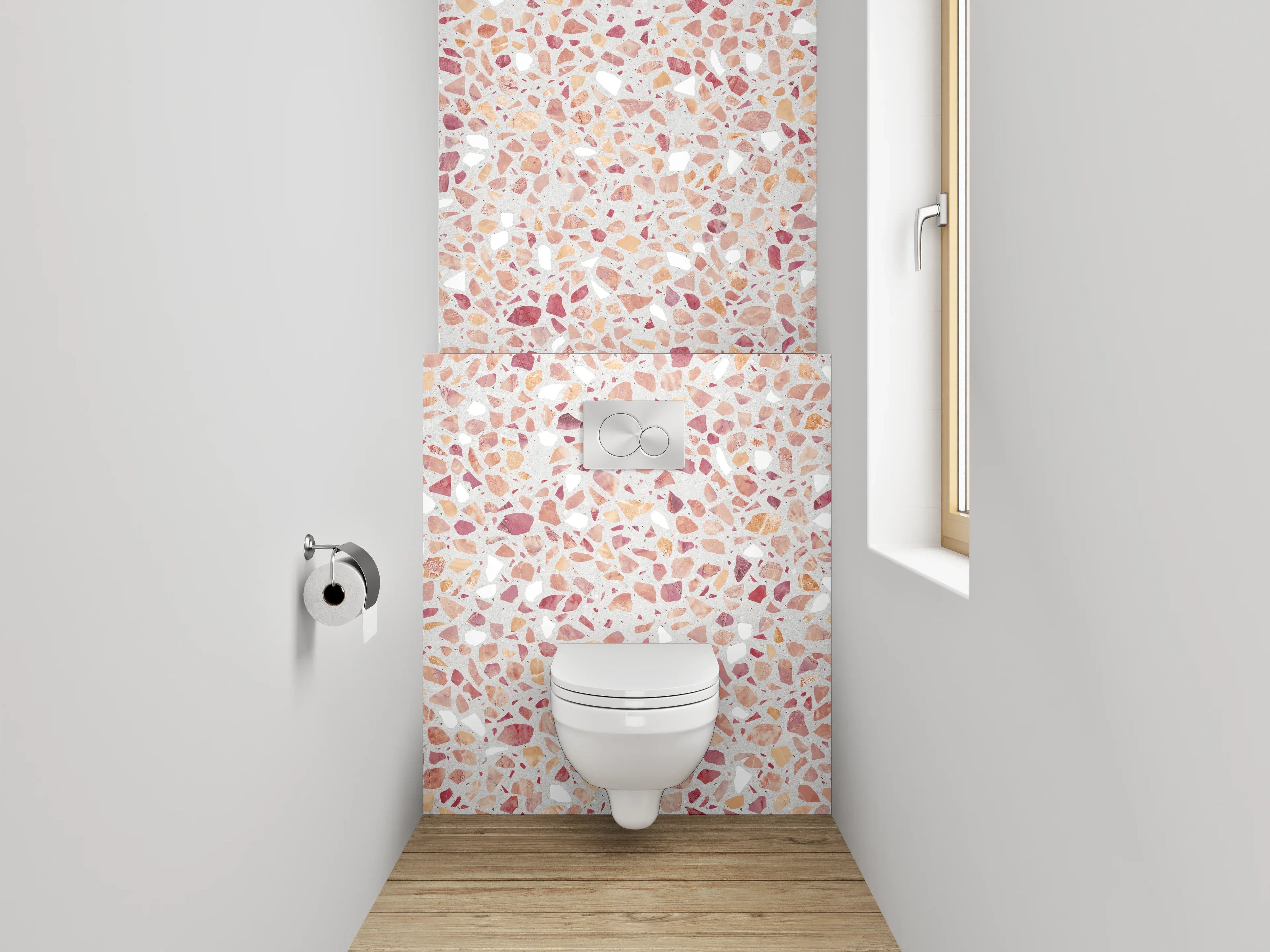 WC-Rückwand - Rosa Mosaikfliesen mit Rosé-Tönen