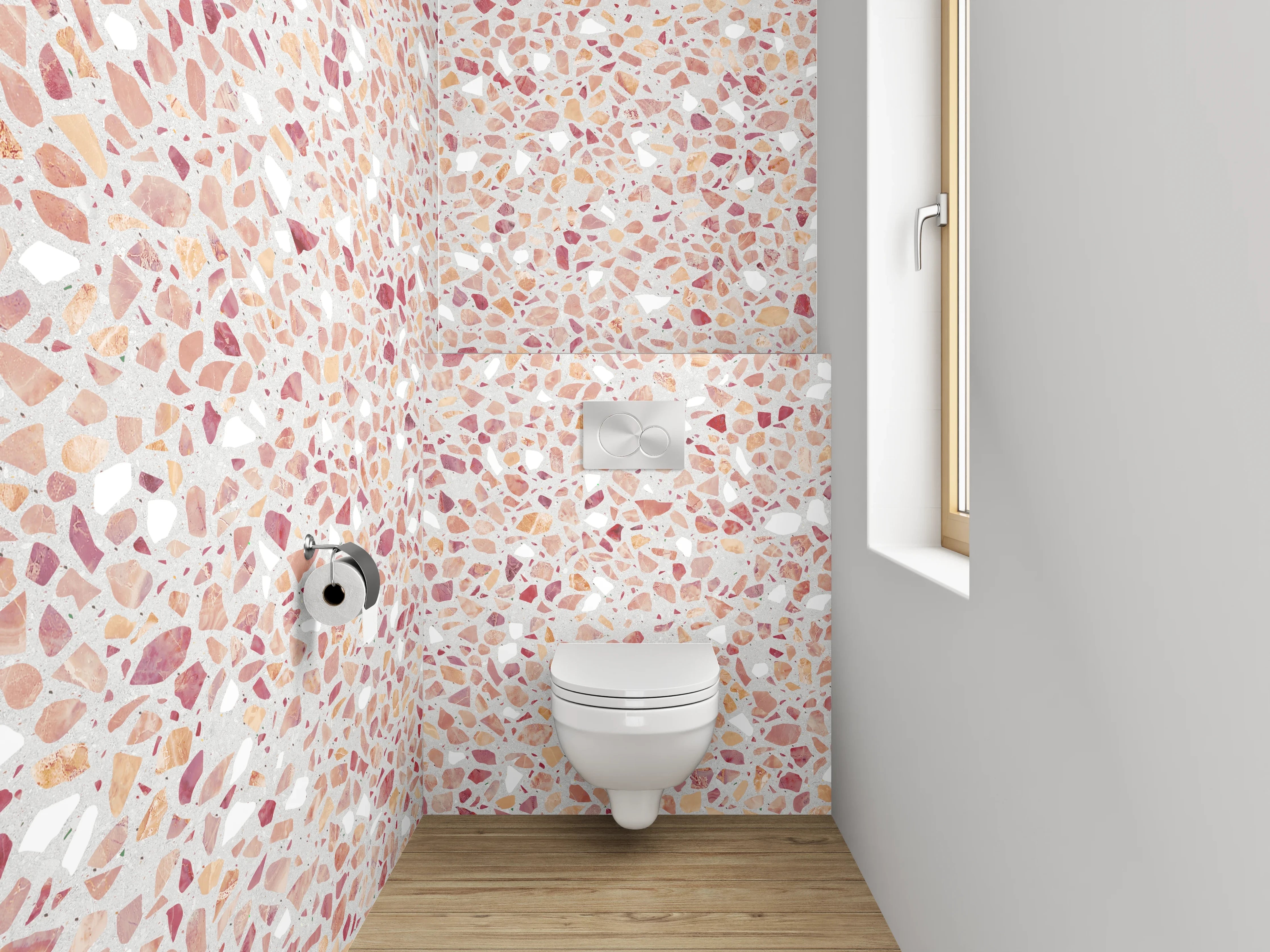 WC-Rückwand - Rosa Mosaikfliesen mit Rosé-Tönen