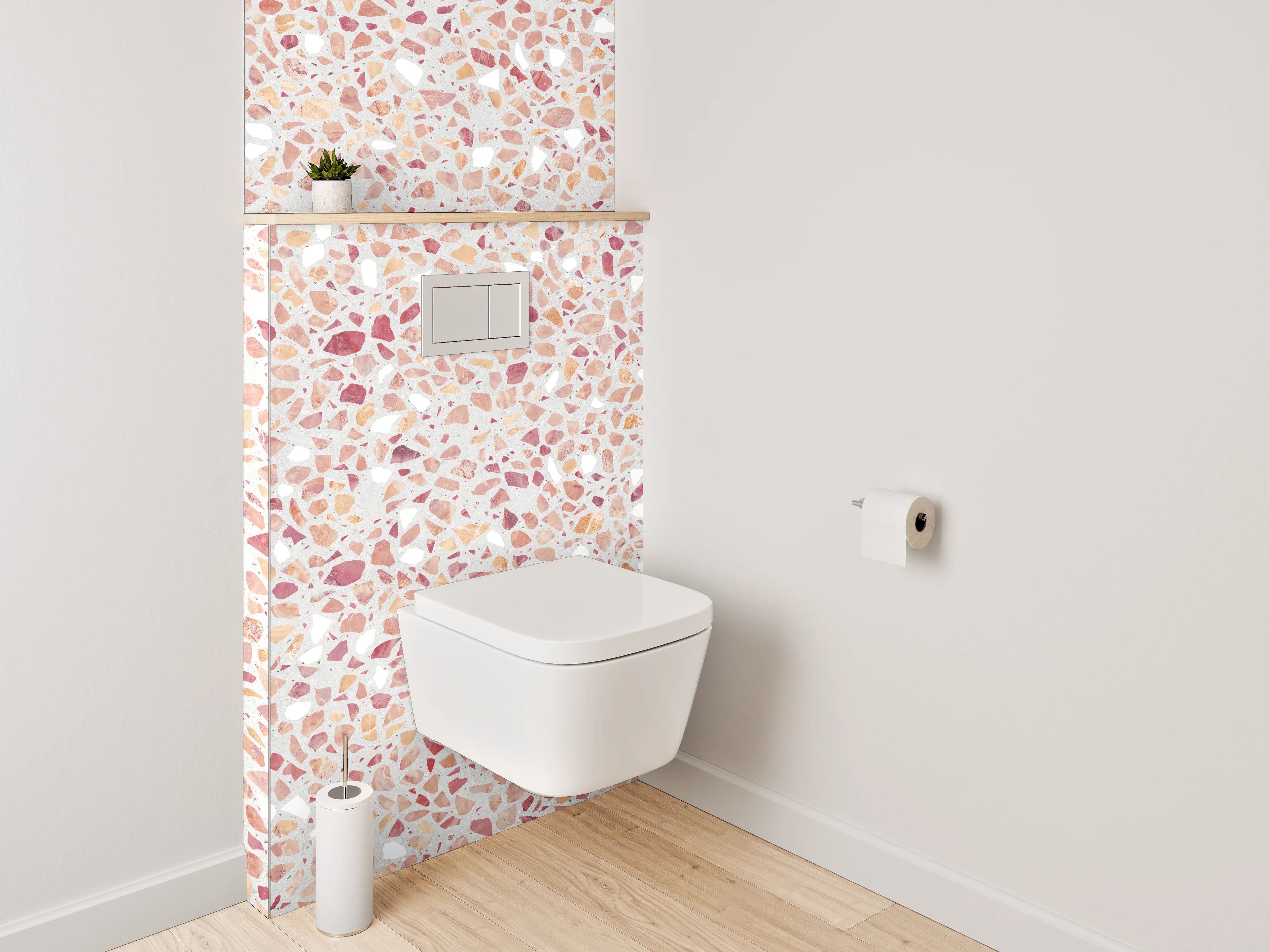 WC-Rückwand - Rosa Mosaikfliesen mit Rosé-Tönen