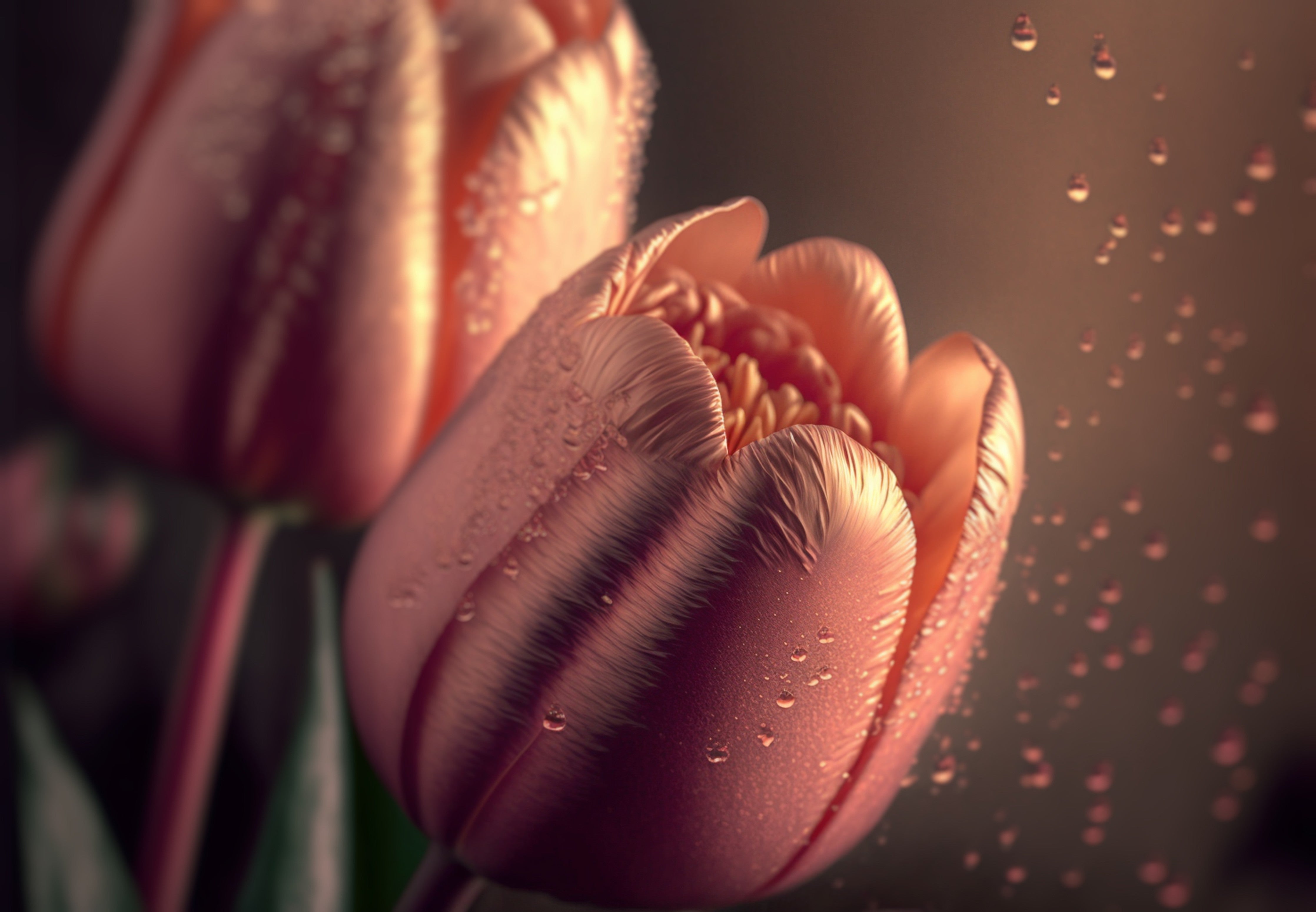 WC-Rückwand-Rosafarbene Tulpen mit Tautropfen