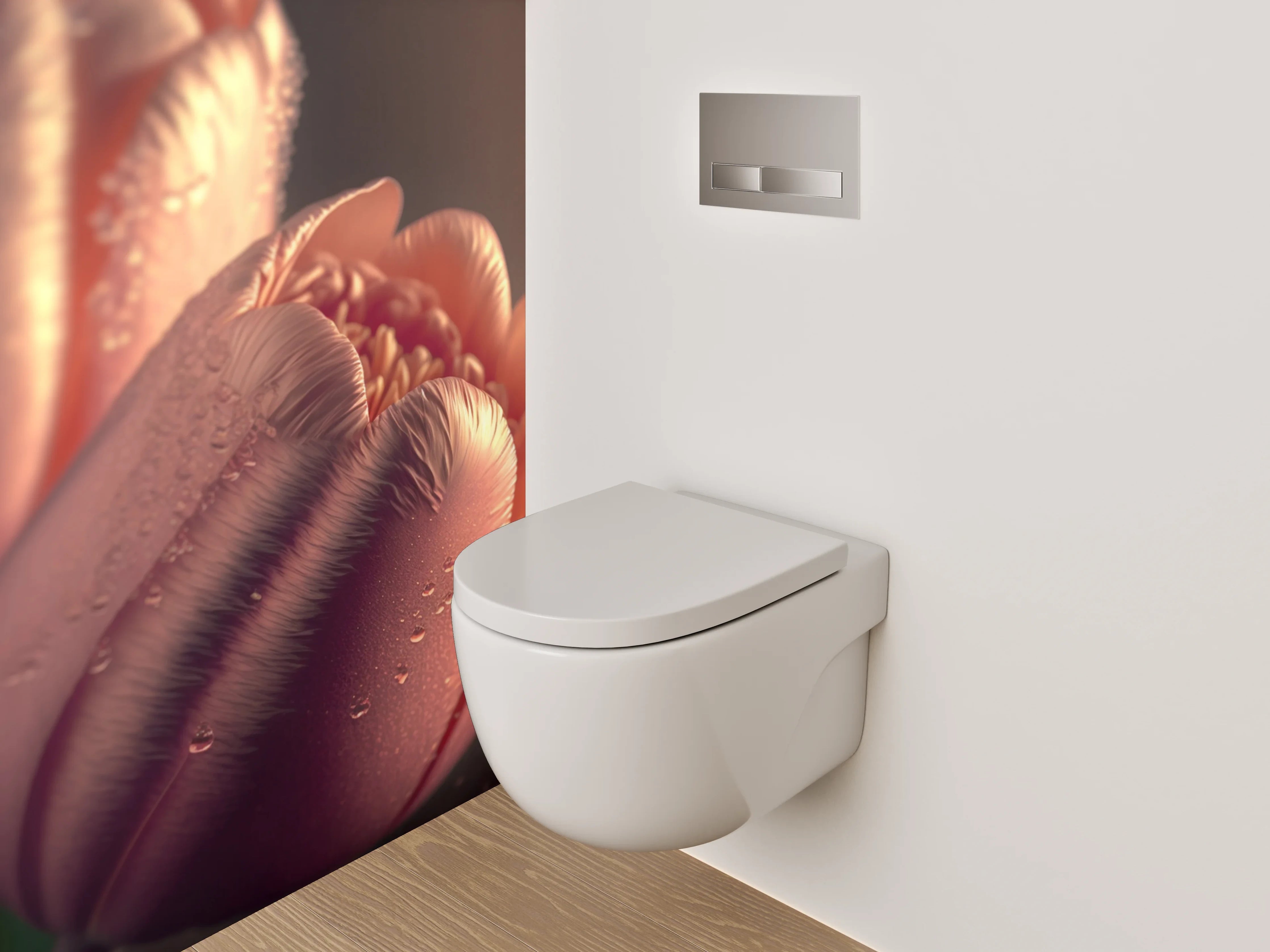 WC-Rückwand - Rosafarbene Tulpen mit Tautropfen