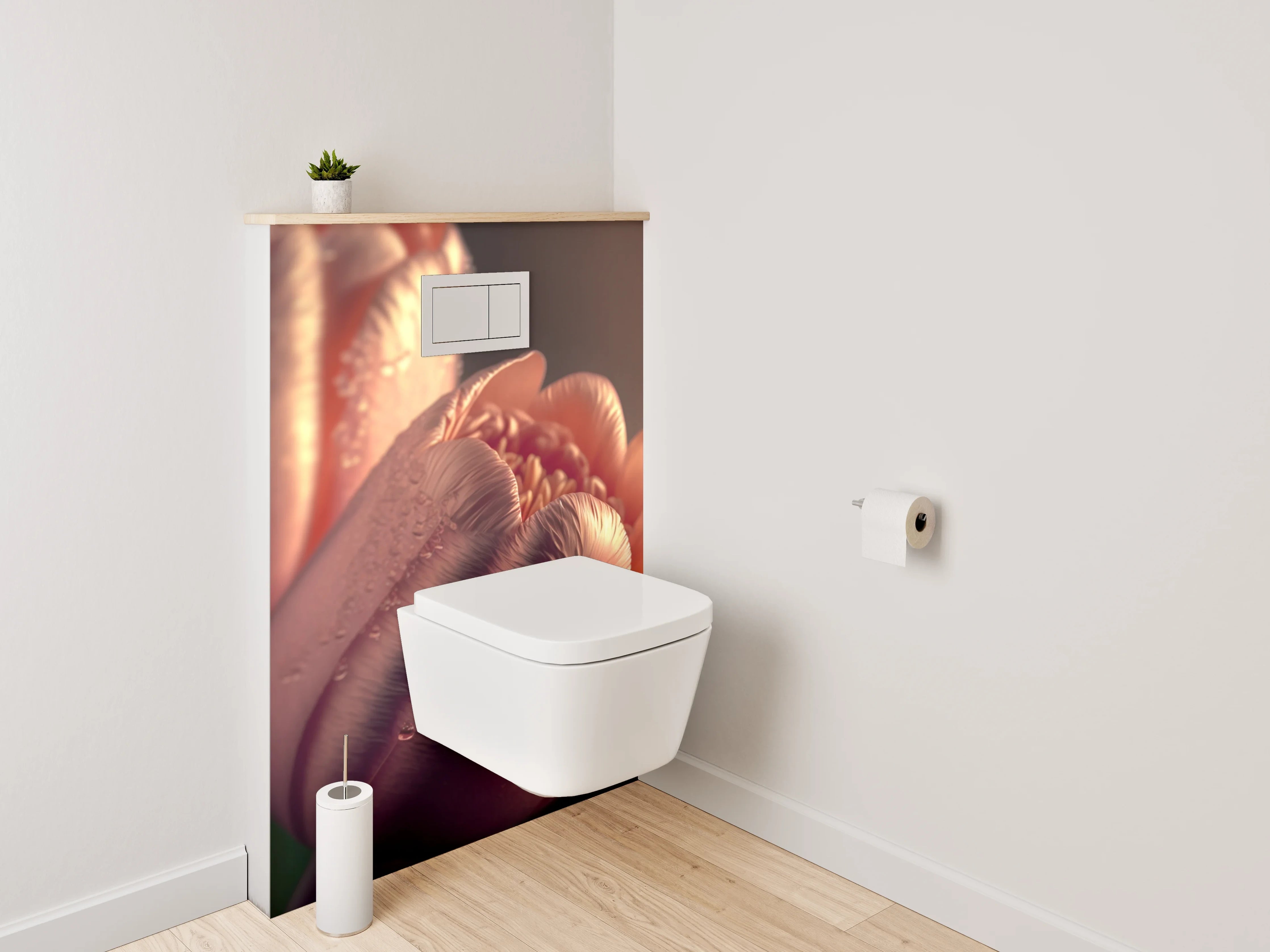 WC-Rückwand - Rosafarbene Tulpen mit Tautropfen