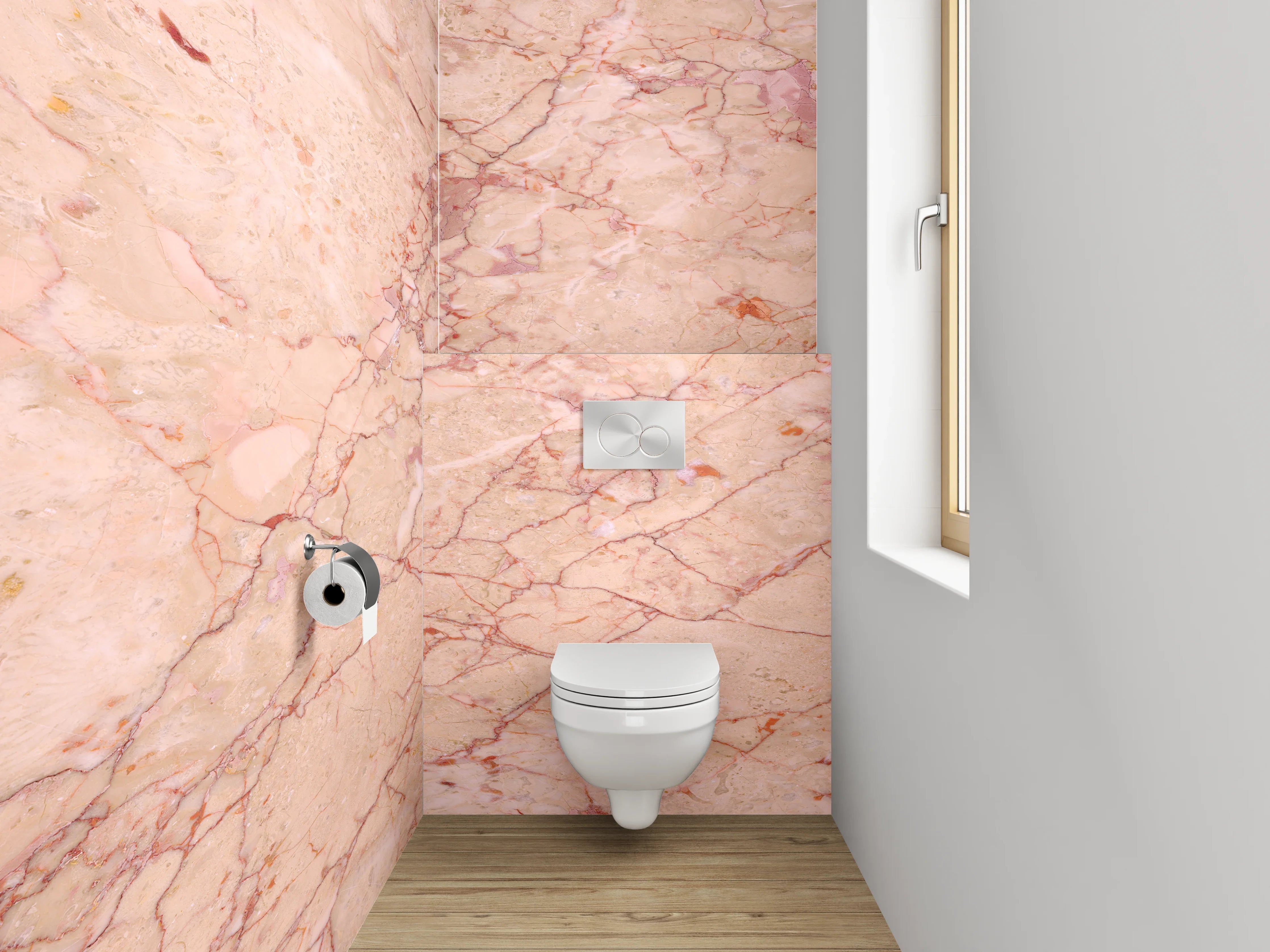 WC-Rückwand - Rosé Marmor mit natürlicher Maserung