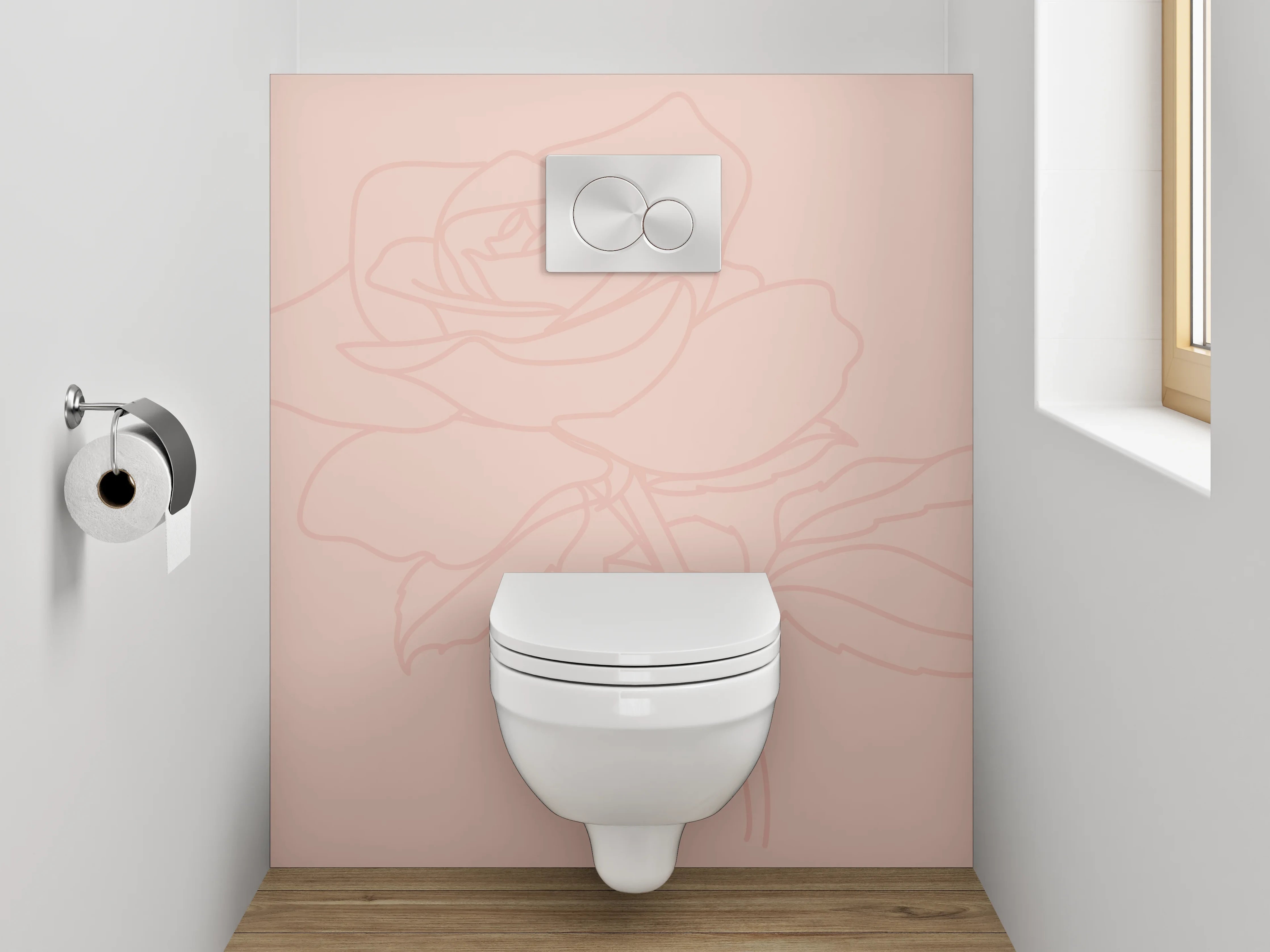 WC-Rückwand - Rosen Lineart in zartem Rosé
