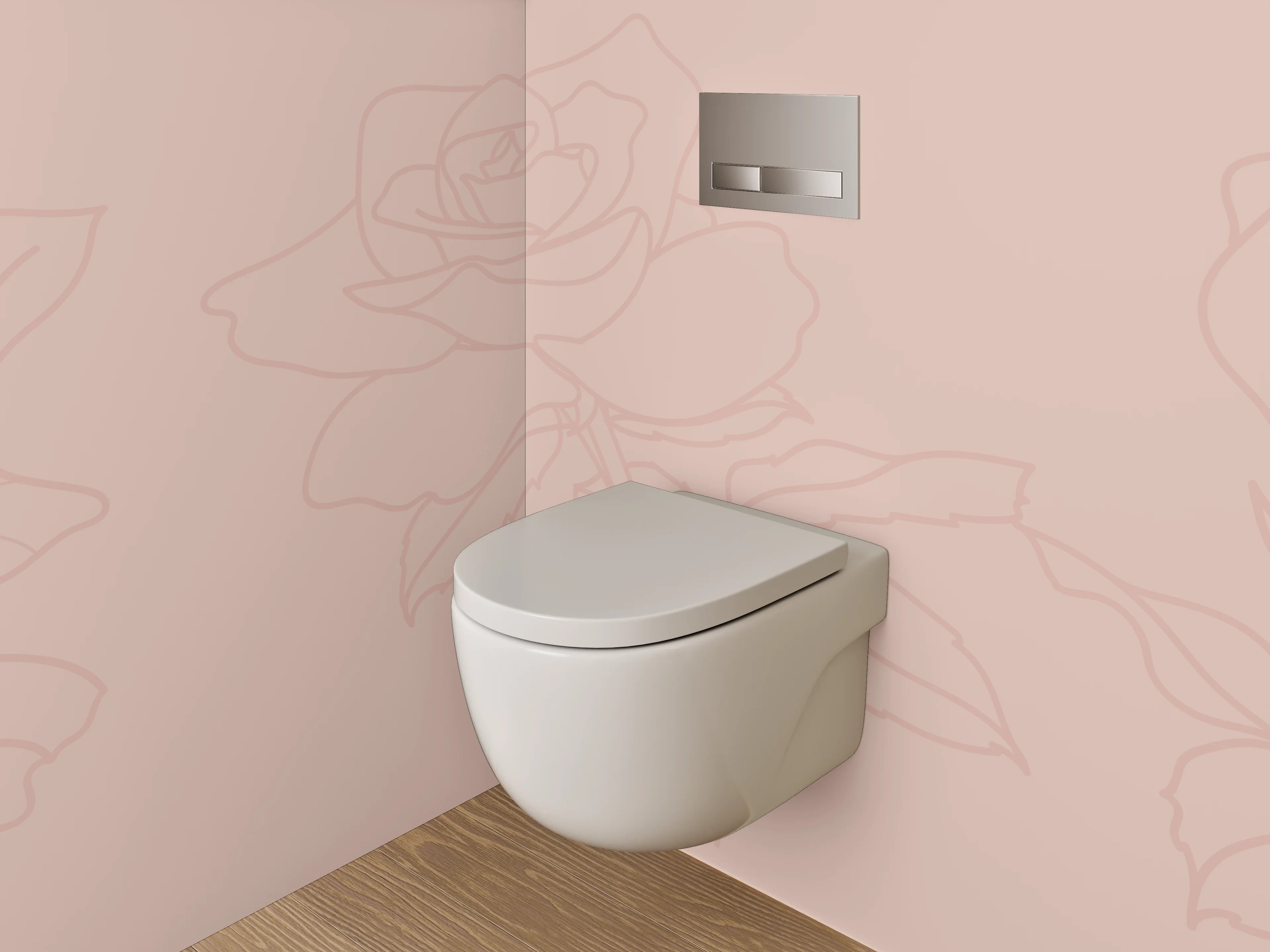 WC-Rückwand - Rosen Lineart in zartem Rosé