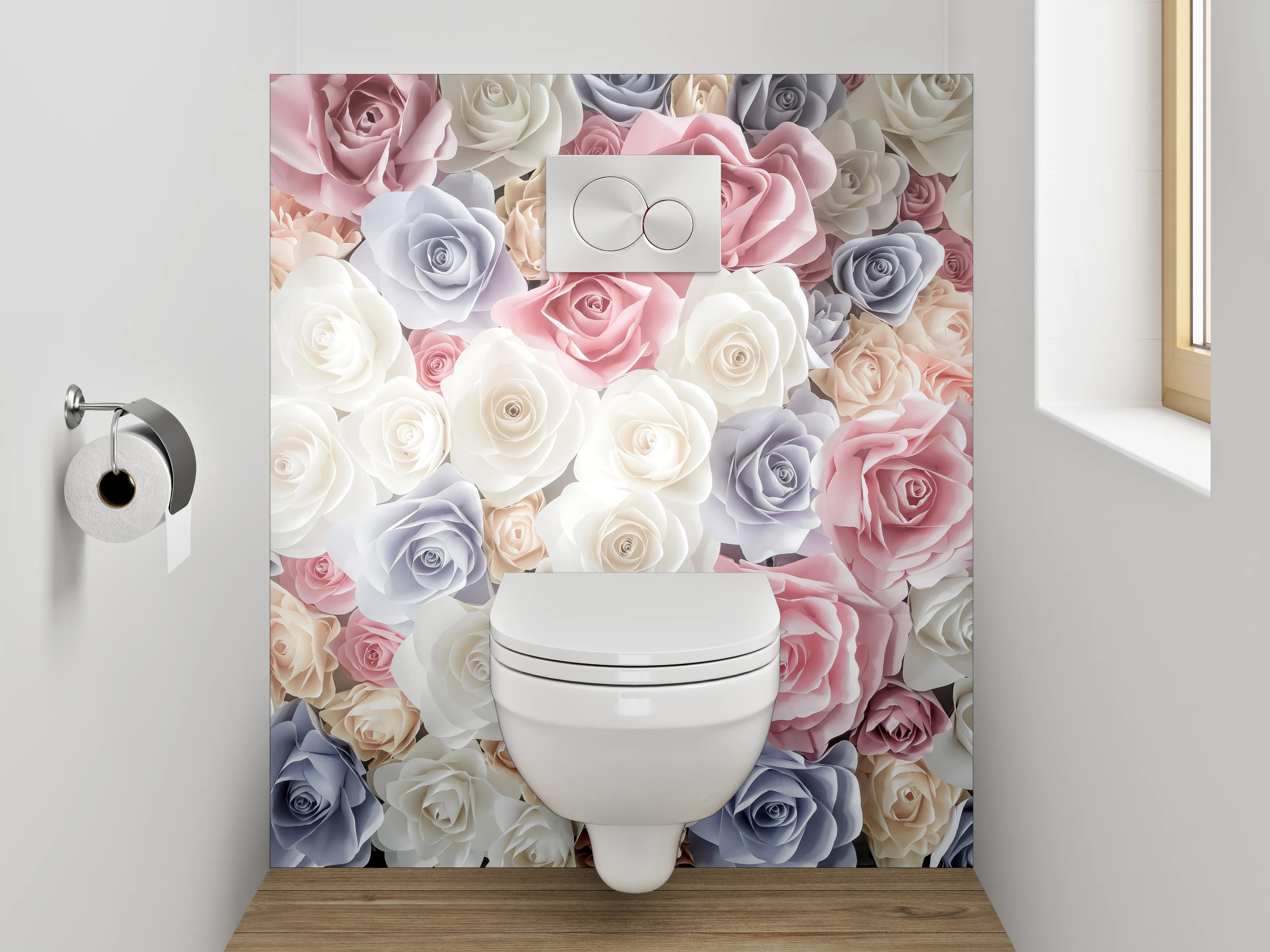 WC-Rückwand - Rosenmeer in Pastell – Blumenpracht