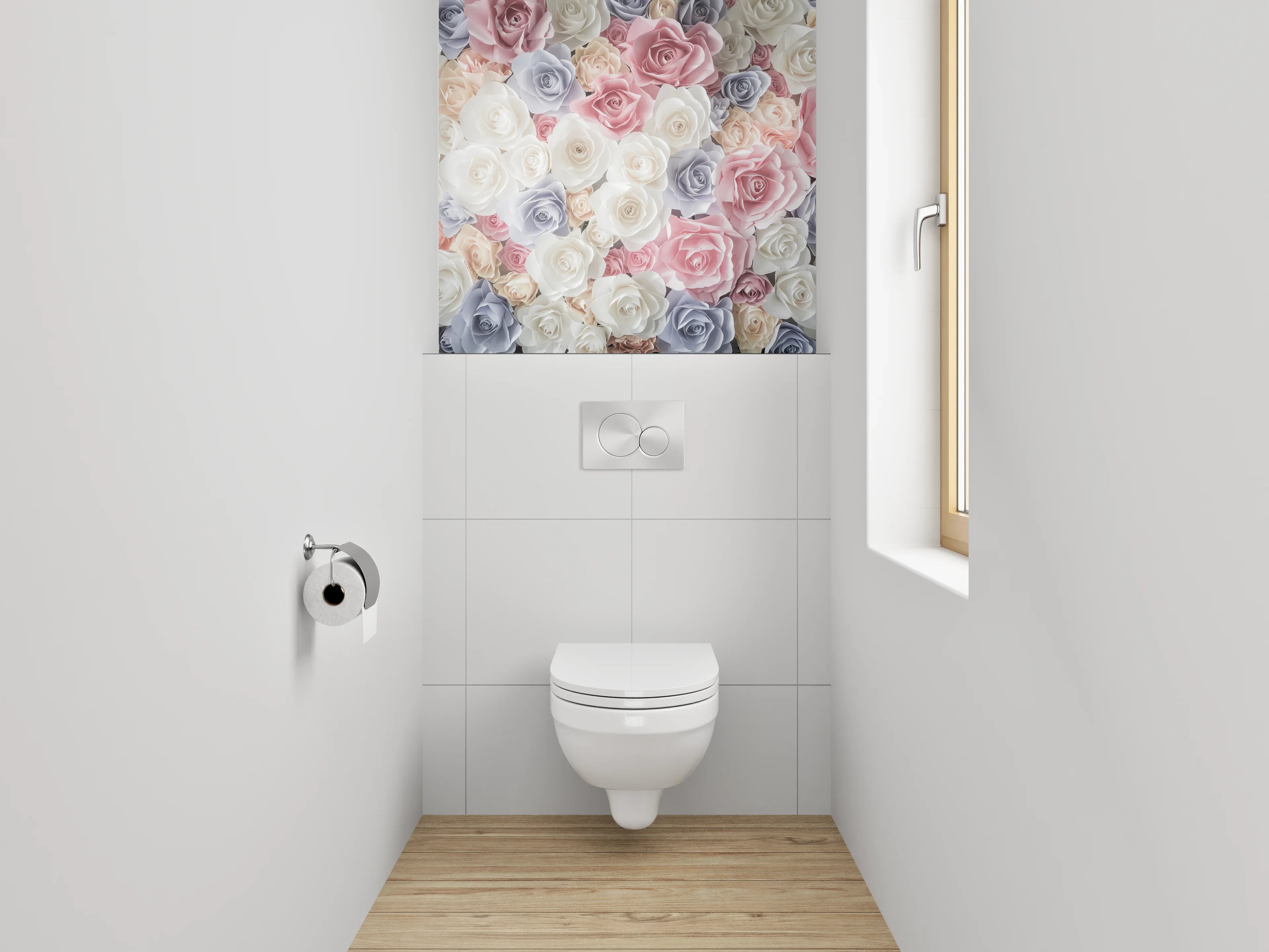 WC-Rückwand - Rosenmeer in Pastell – Blumenpracht