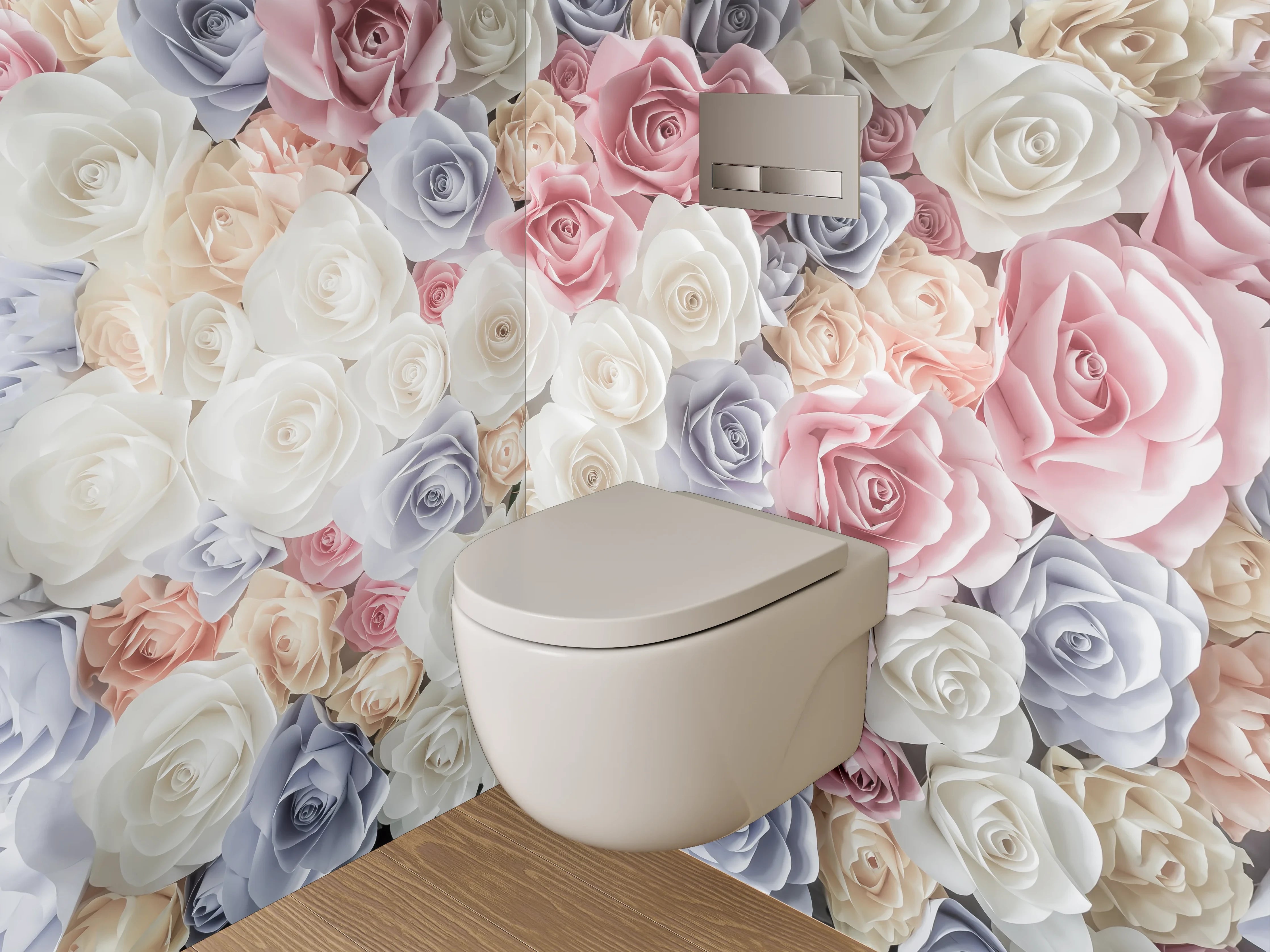 WC-Rückwand - Rosenmeer in Pastell – Blumenpracht