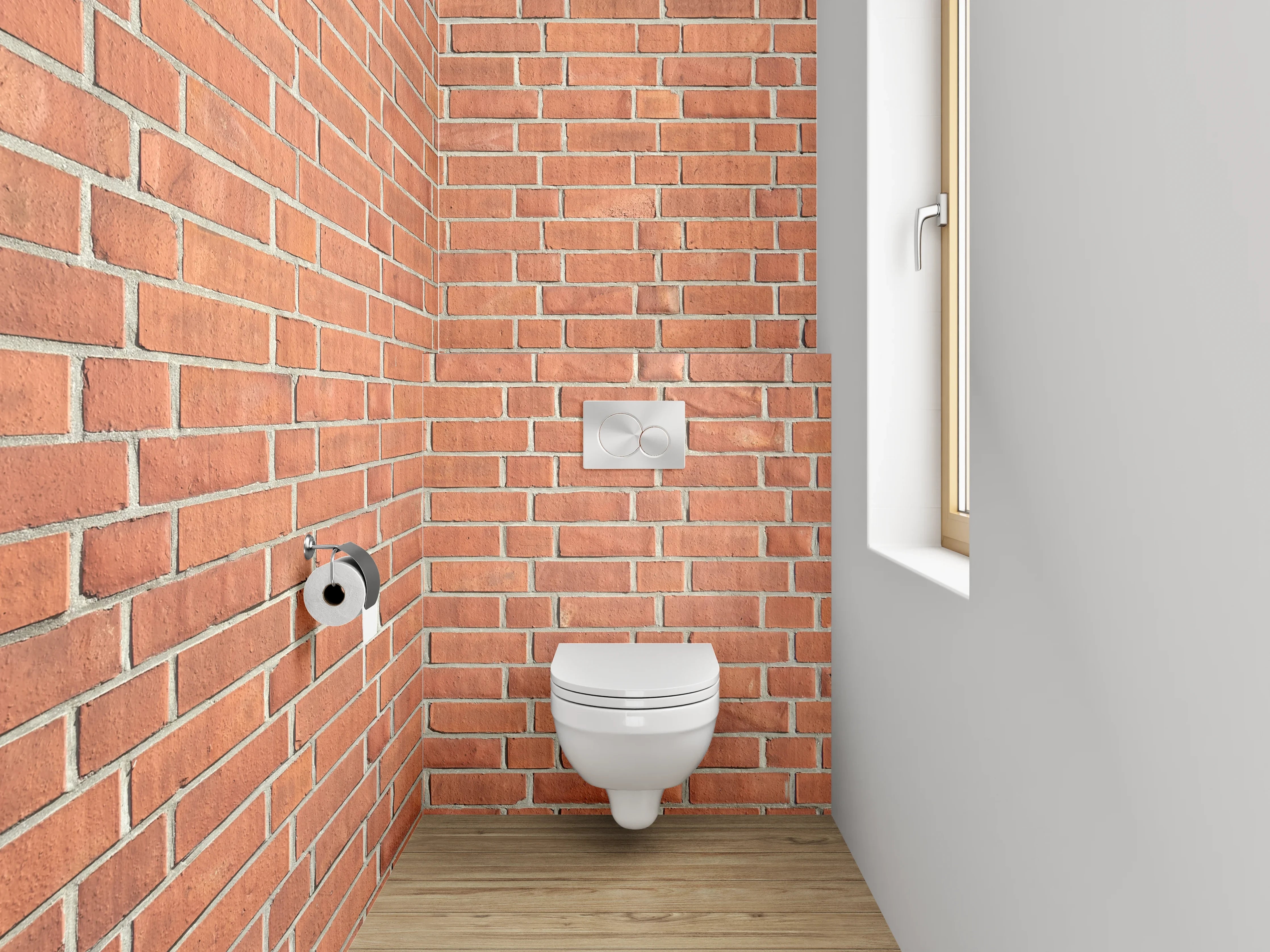 WC-Rückwand - Rote Backsteinwand Optik