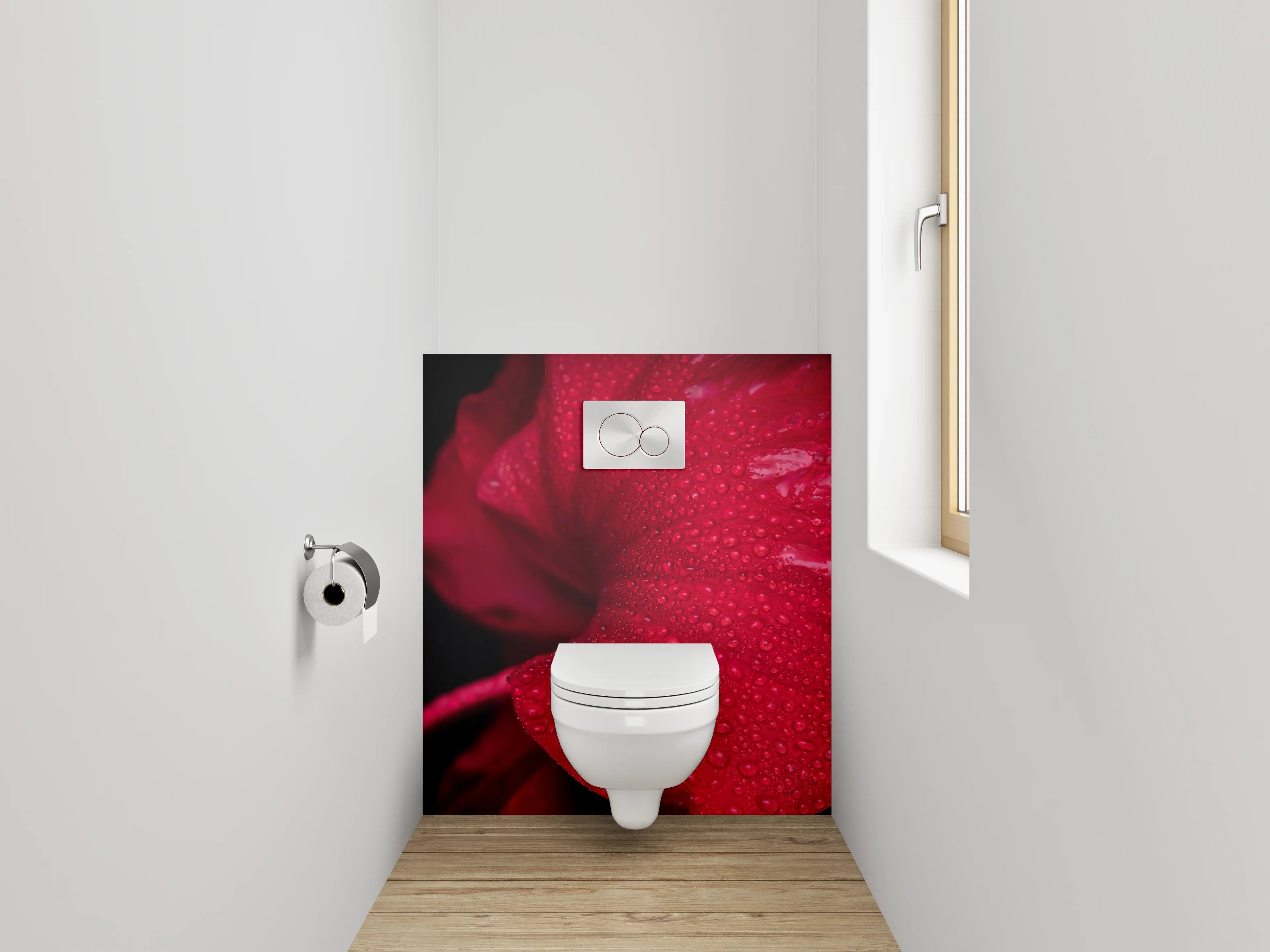WC-Rückwand - Rote Blütenpracht mit Wassertropfen