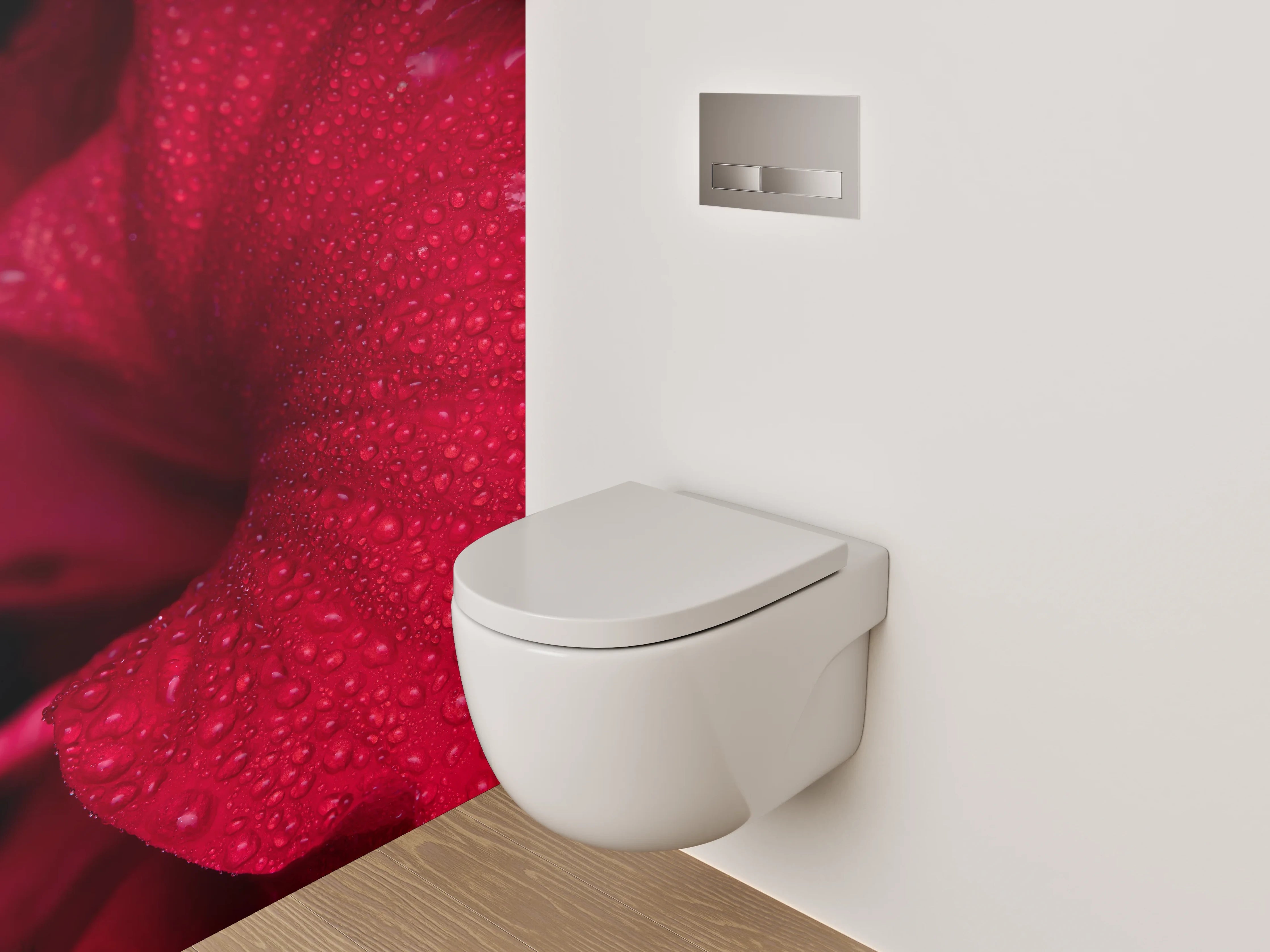 WC-Rückwand - Rote Blütenpracht mit Wassertropfen