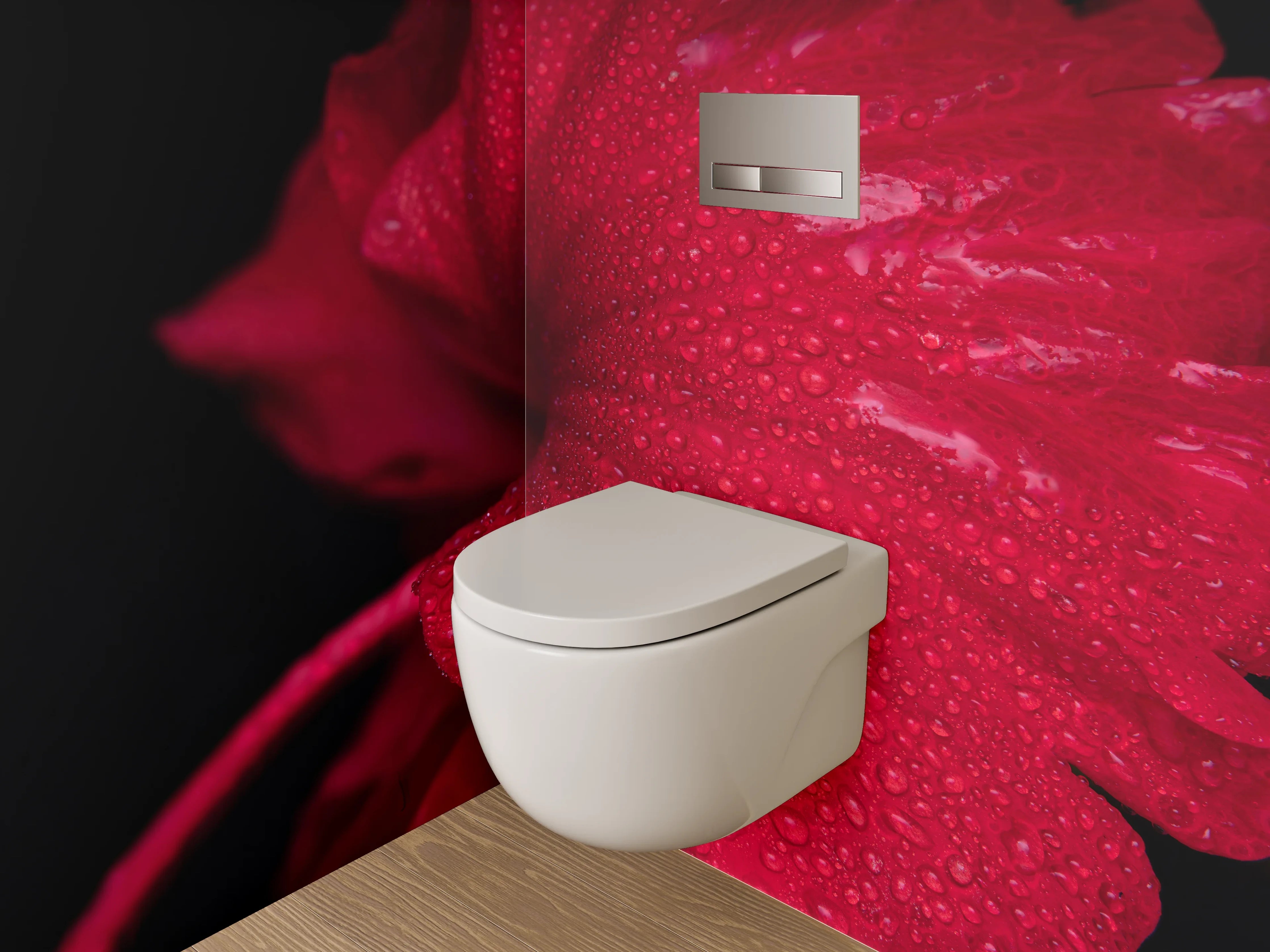 WC-Rückwand - Rote Blütenpracht mit Wassertropfen