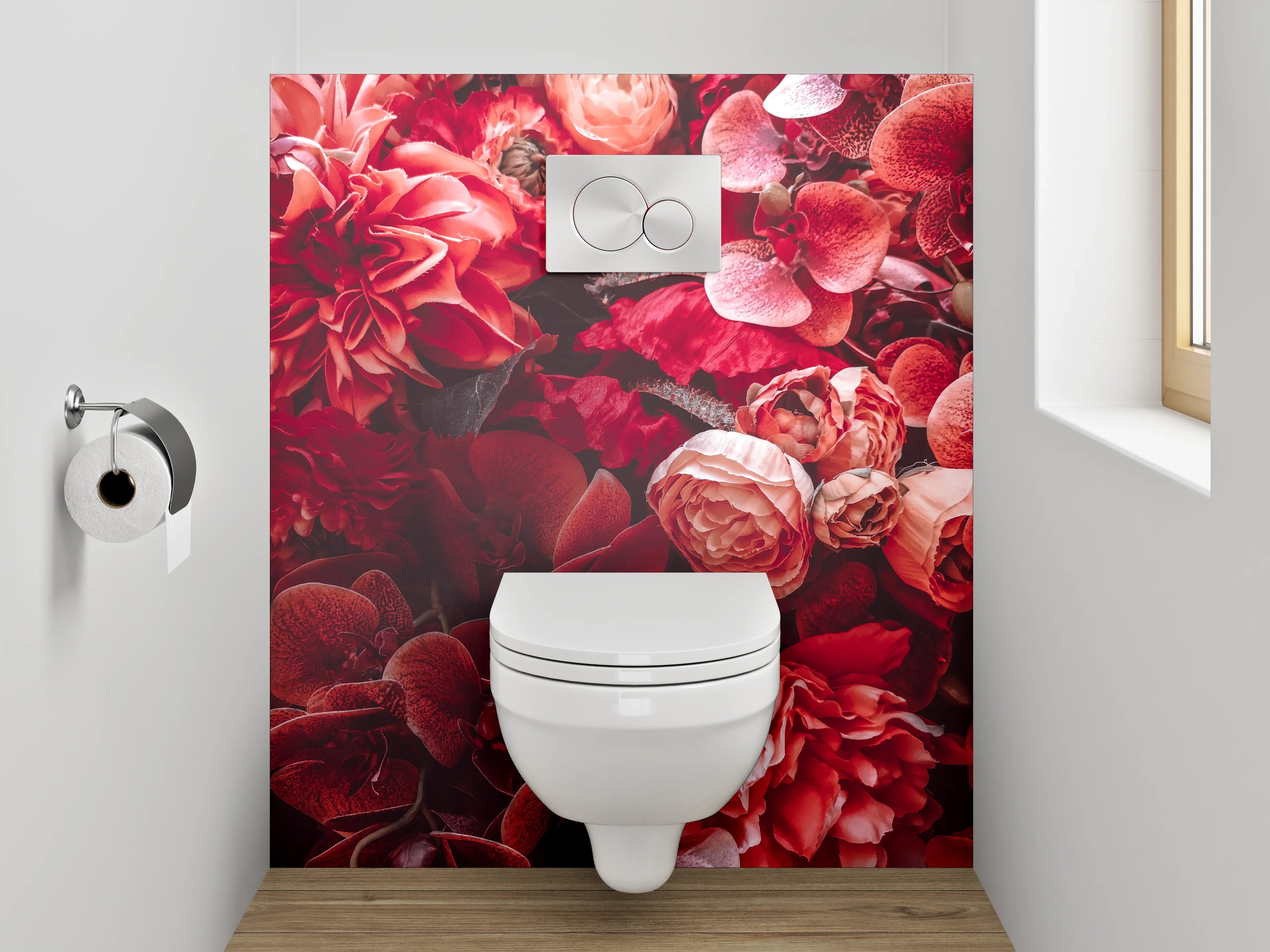 WC-Rückwand - Rote Blumenpracht Naturfoto Dekor