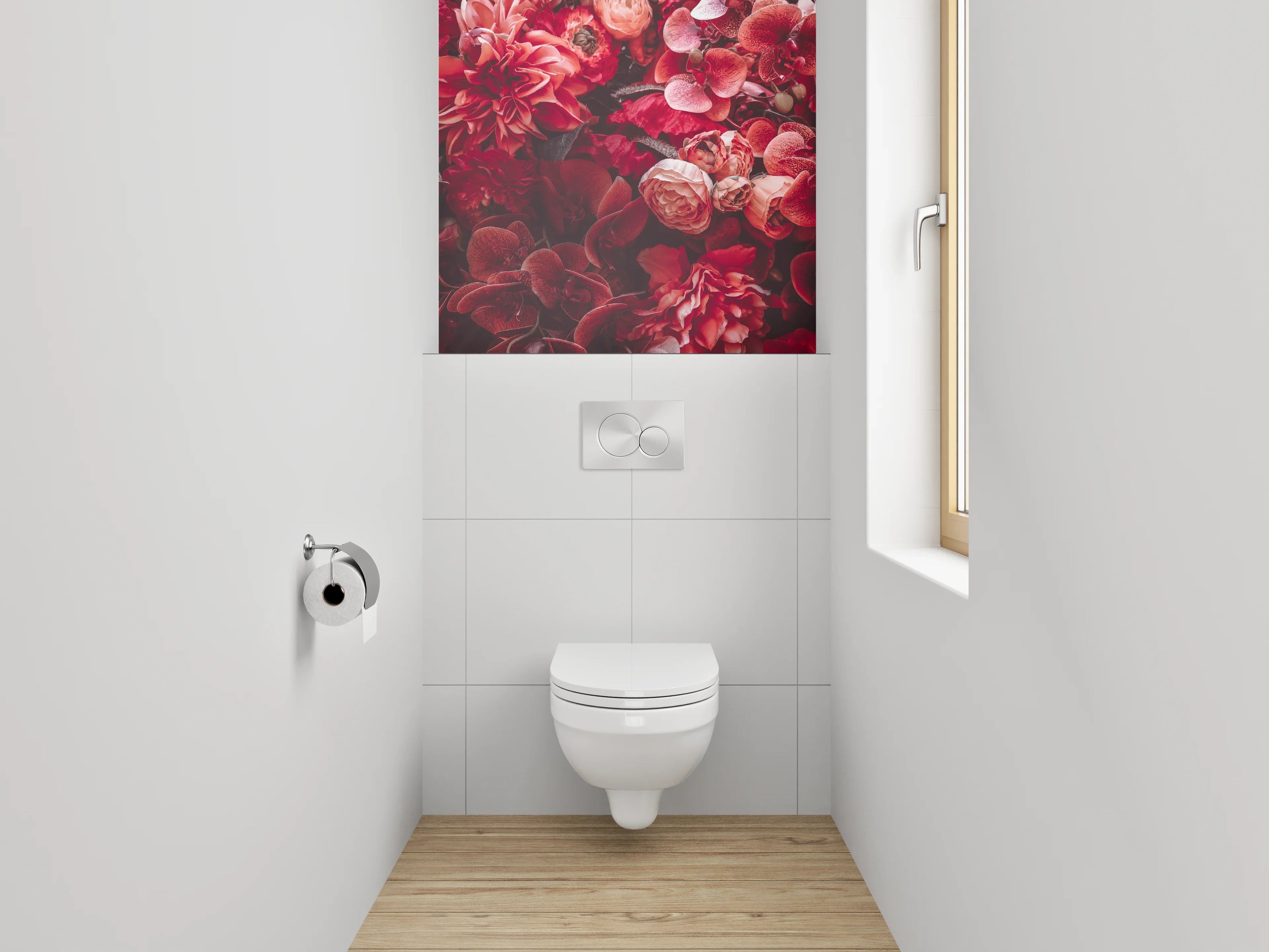 WC-Rückwand - Rote Blumenpracht Naturfoto Dekor