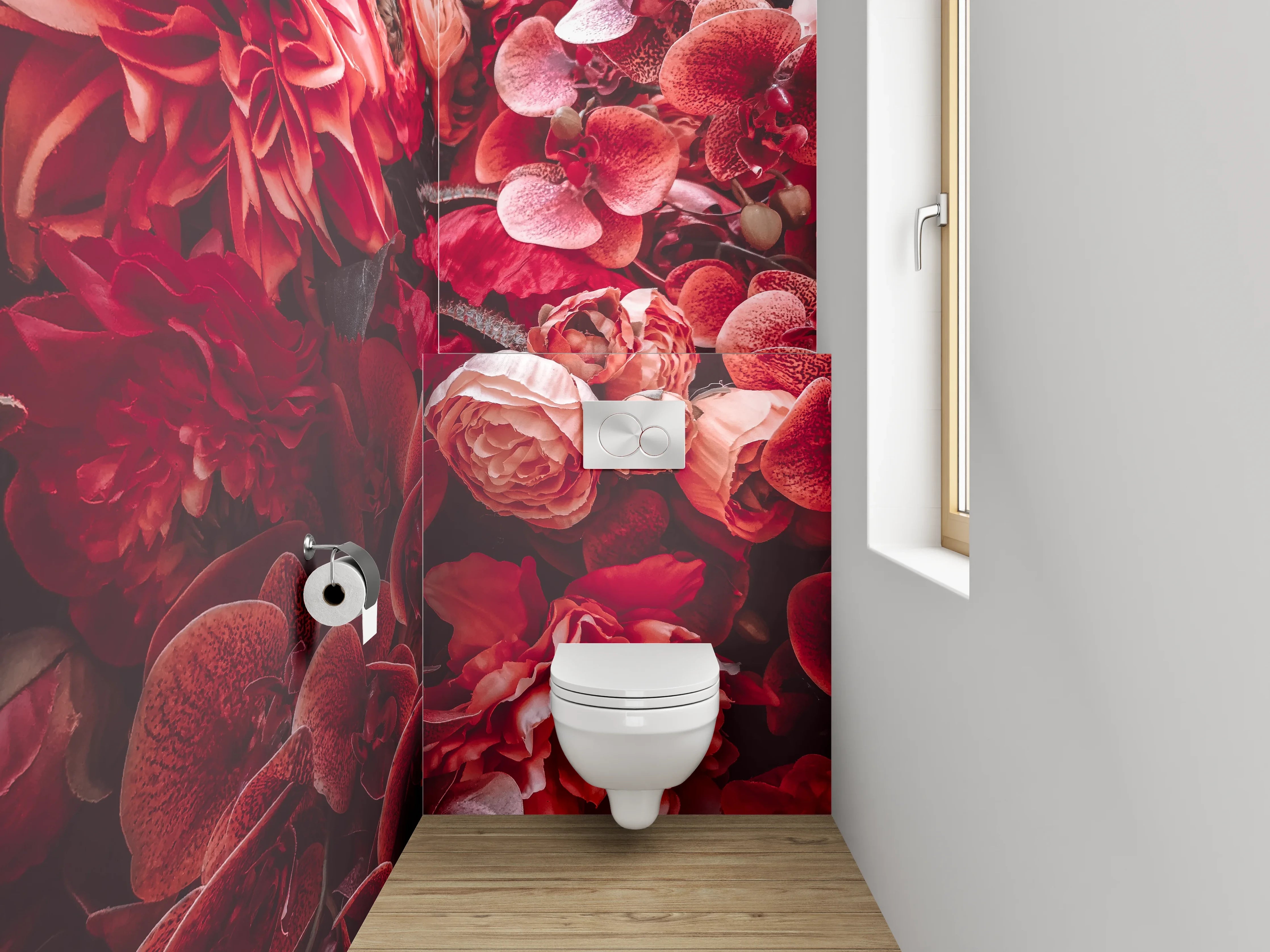 WC-Rückwand - Rote Blumenpracht Naturfoto Dekor