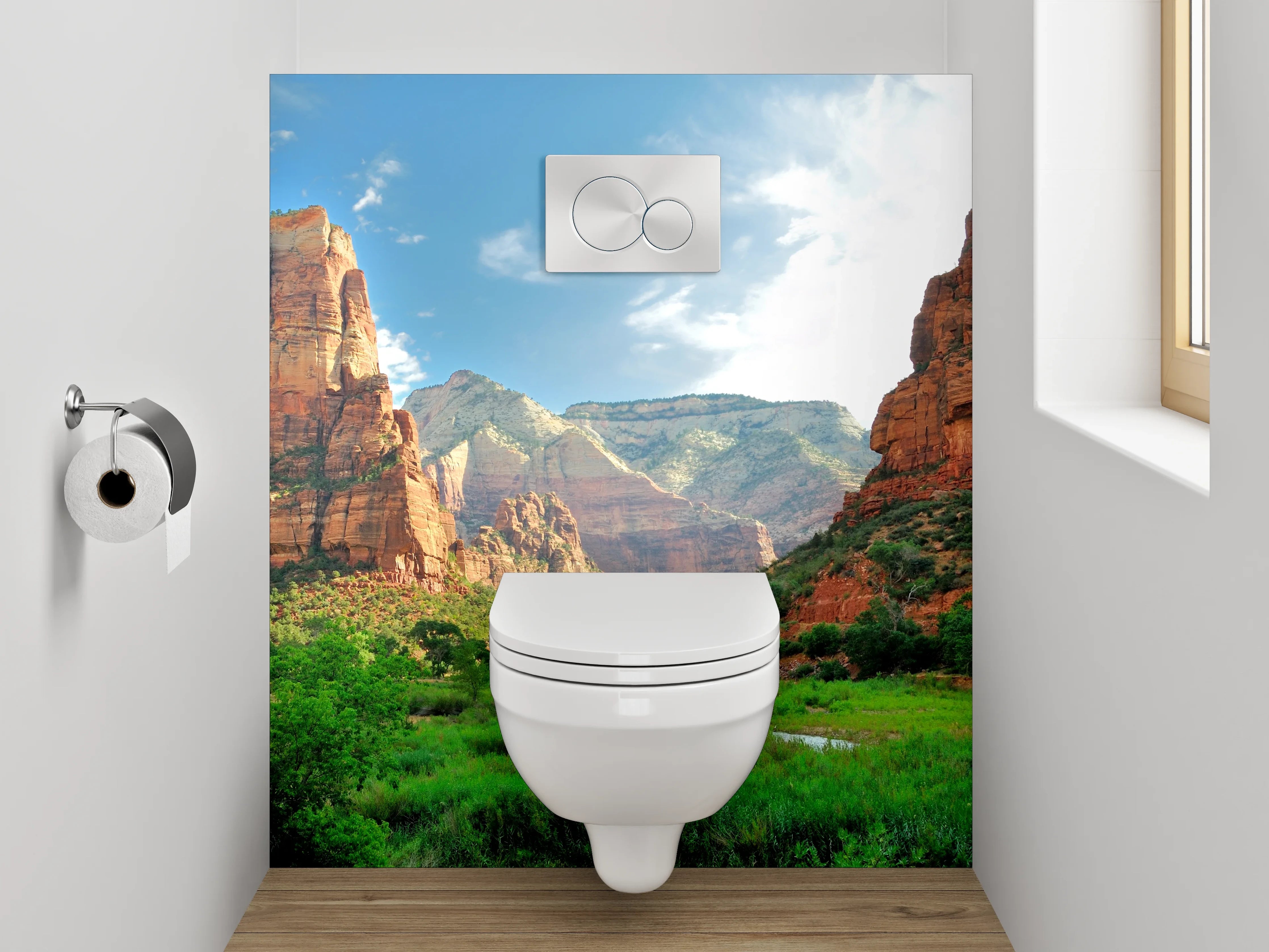 WC-Rückwand - Rote Canyons mit grünem Tal