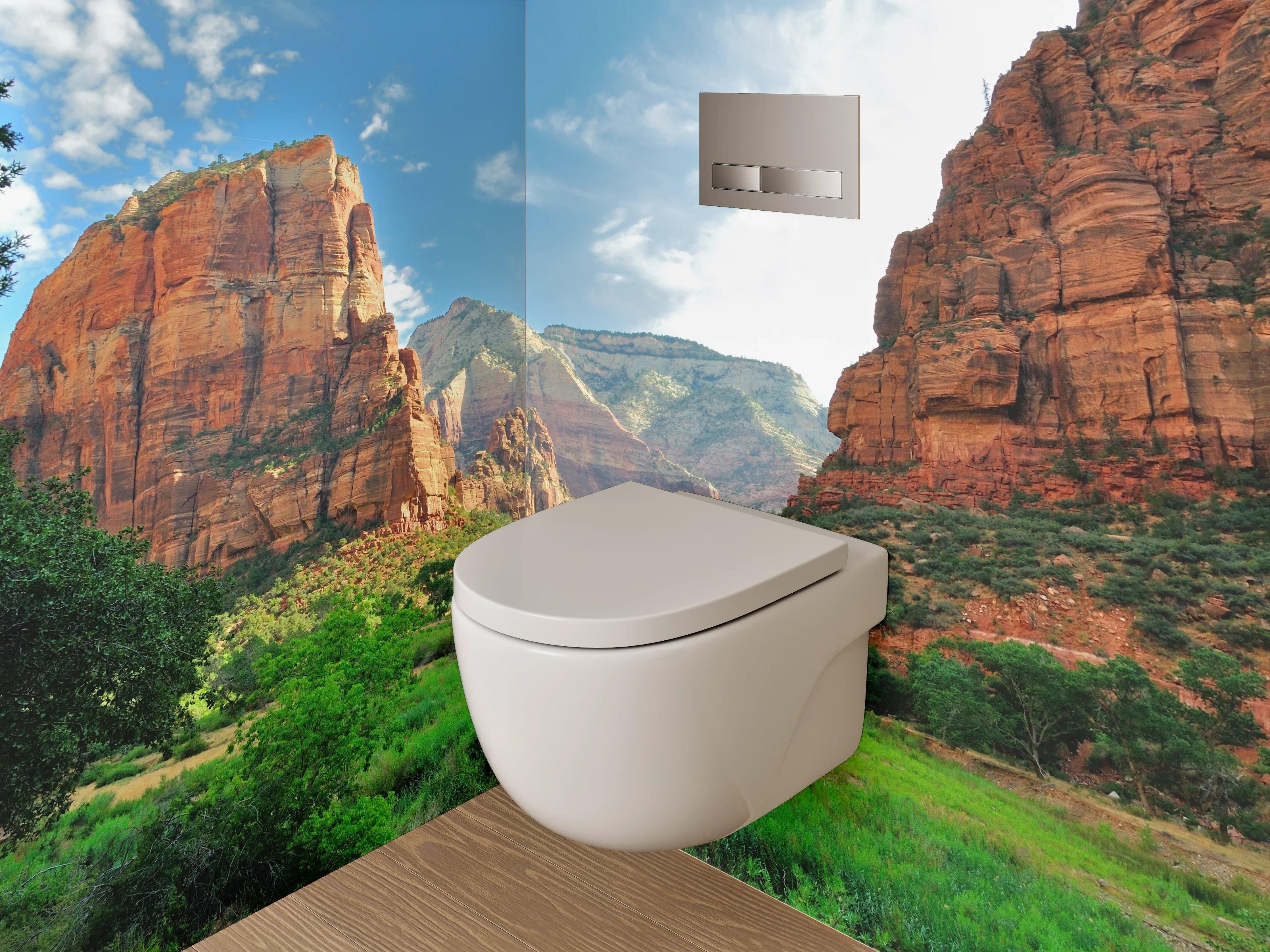 WC-Rückwand - Rote Canyons mit grünem Tal