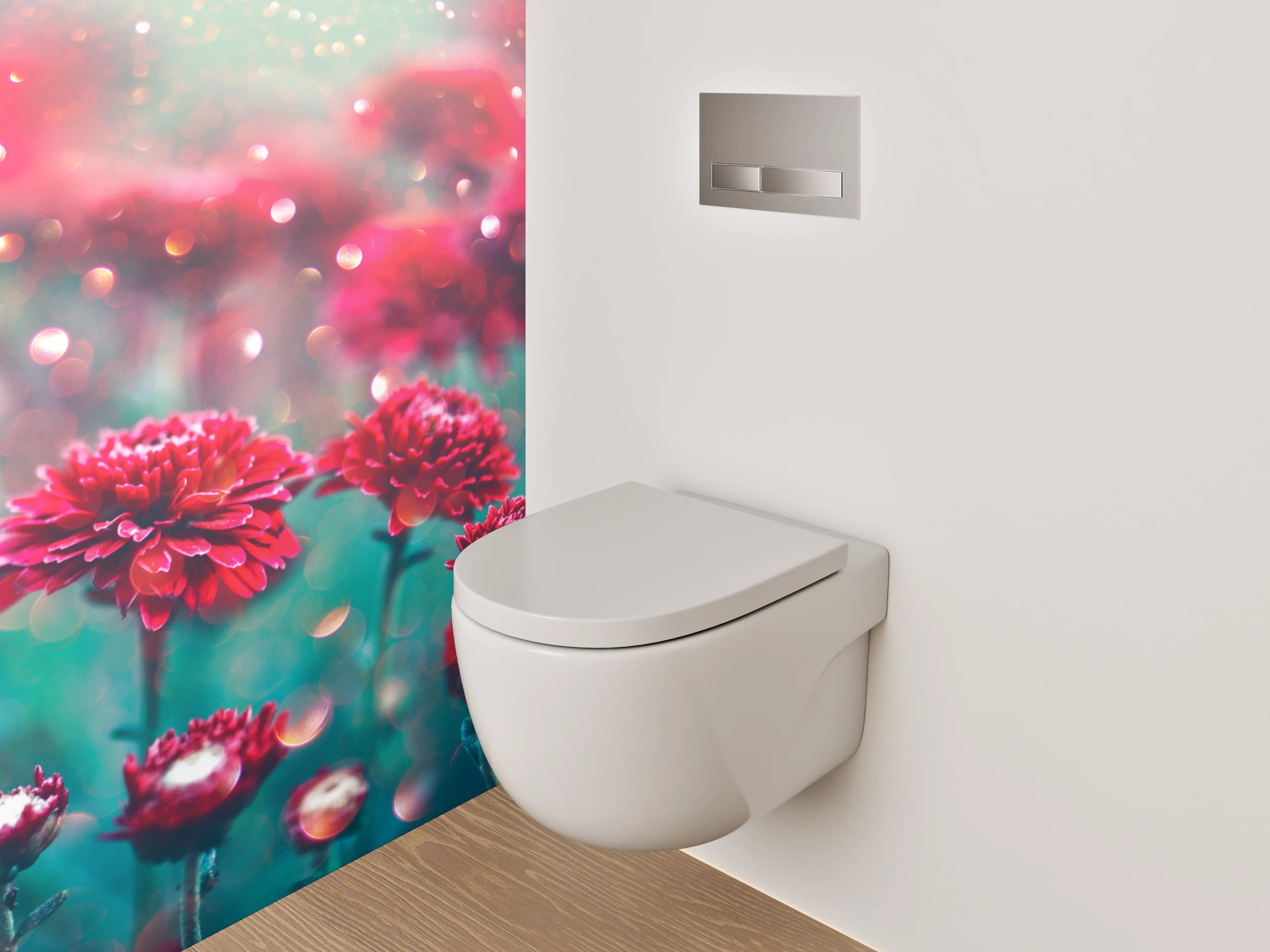 WC-Rückwand - Rote Chrysanthemen mit Glanzlichtern