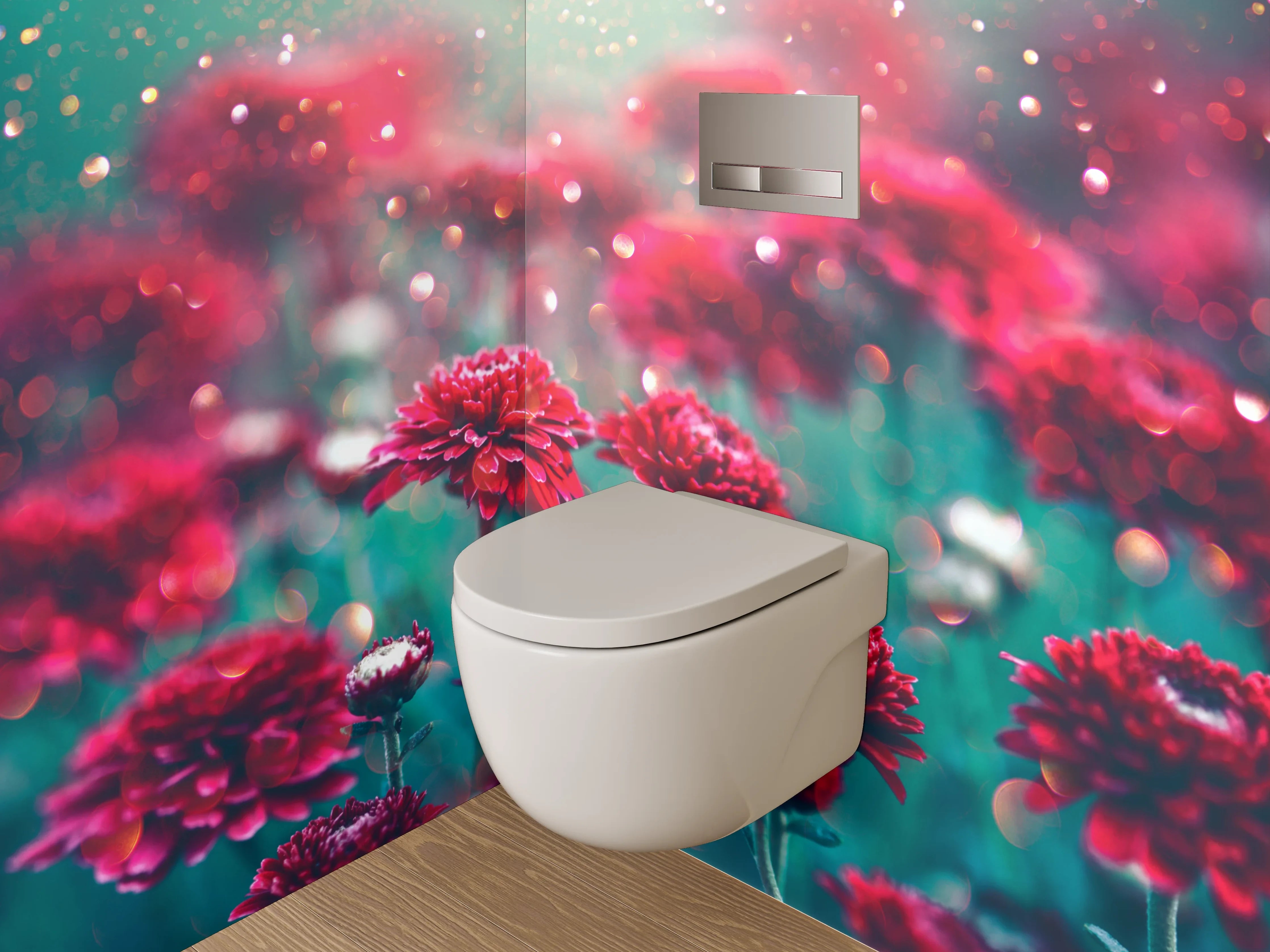 WC-Rückwand - Rote Chrysanthemen mit Glanzlichtern