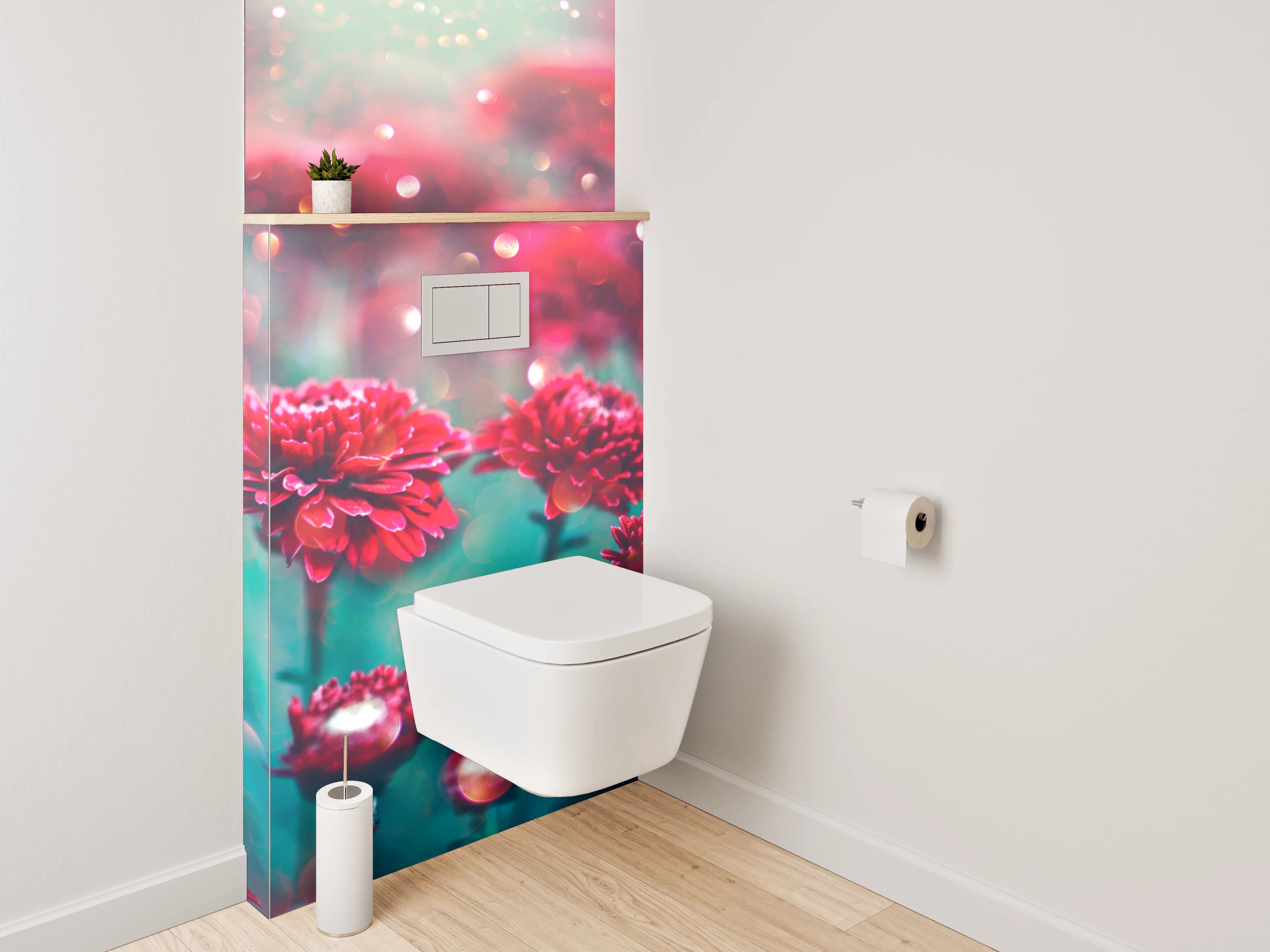 WC-Rückwand - Rote Chrysanthemen mit Glanzlichtern