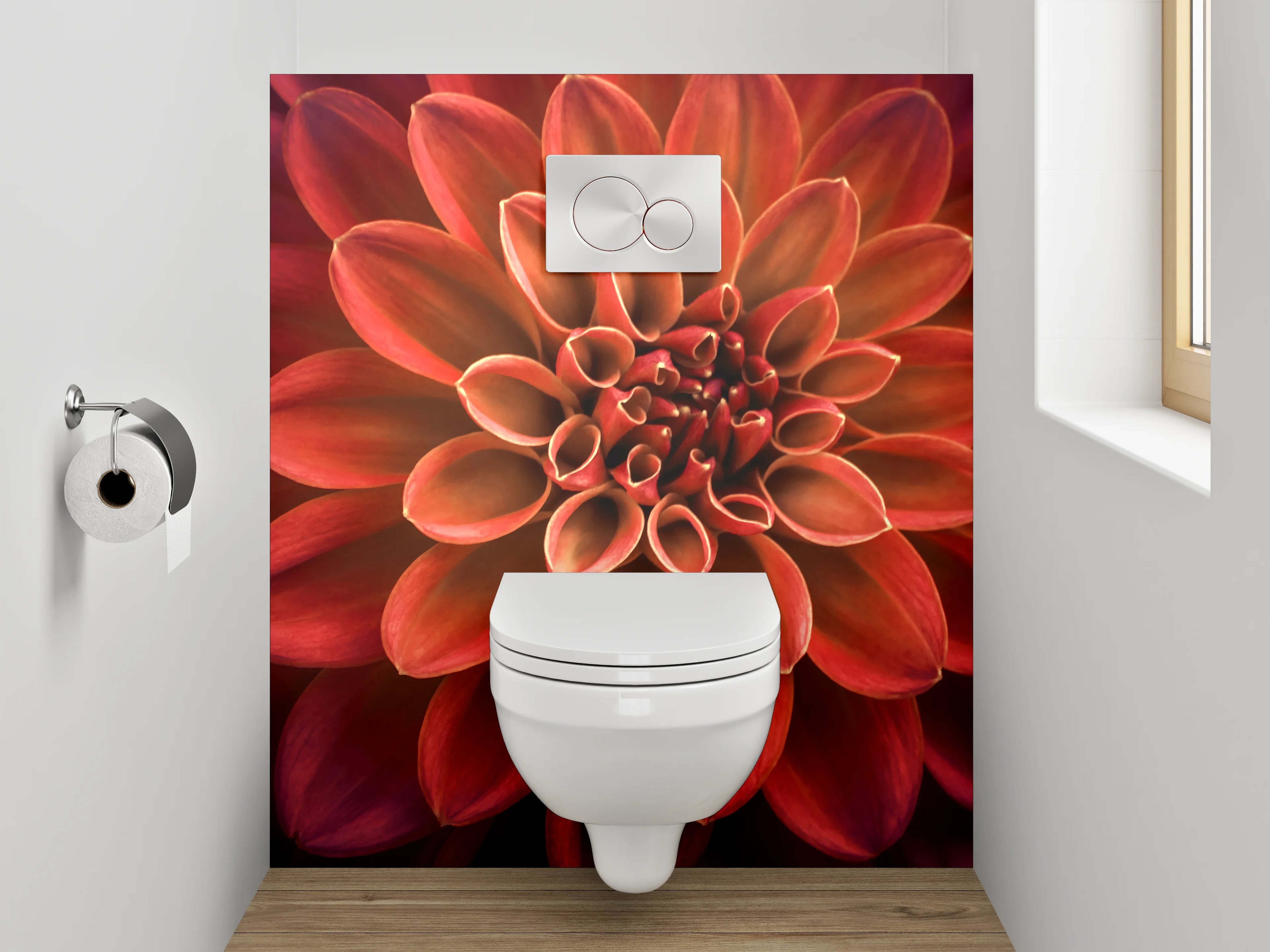 WC-Rückwand - Rote Dahlie Blume Makrofotografie