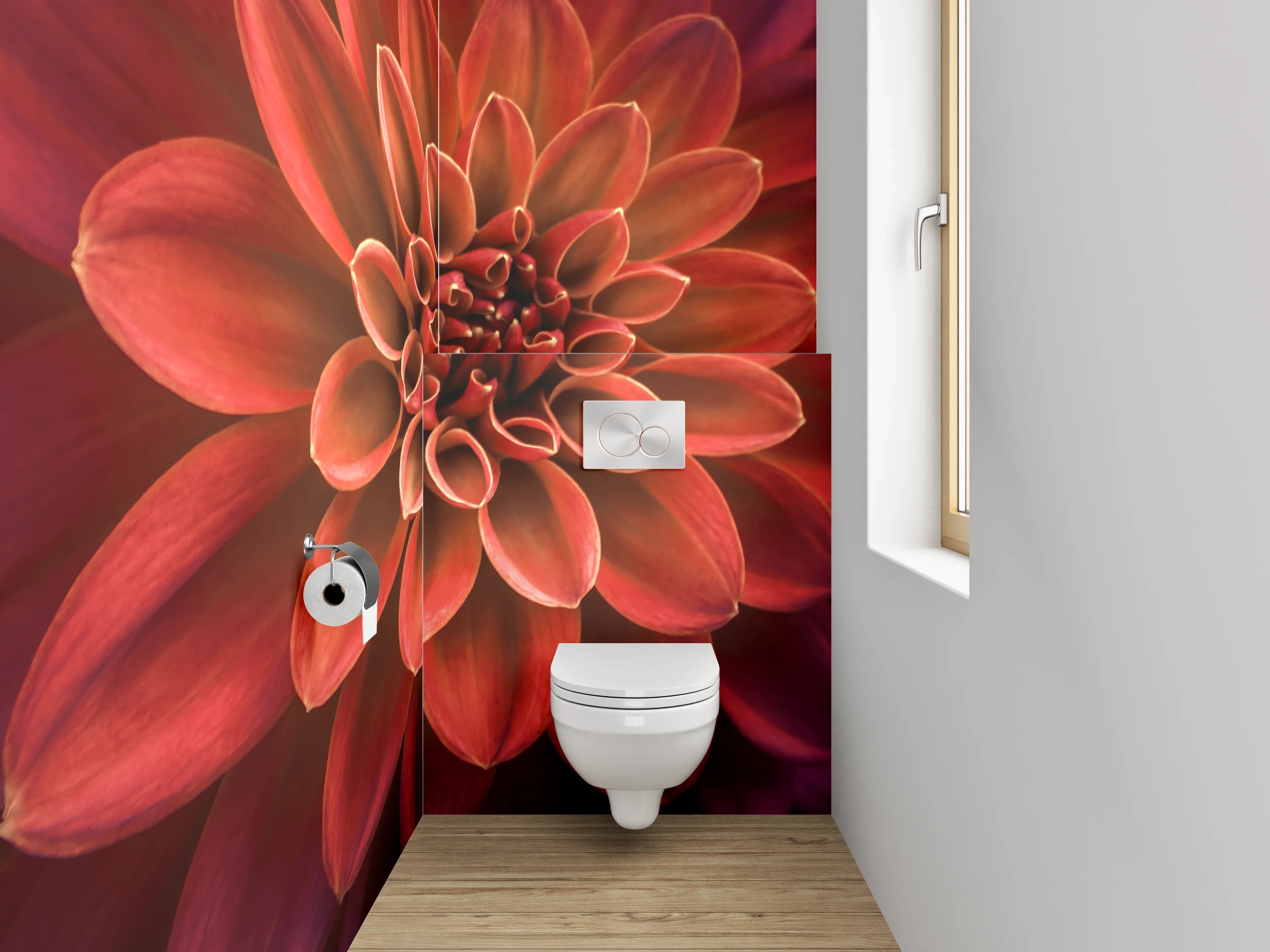 WC-Rückwand - Rote Dahlie Blume Makrofotografie