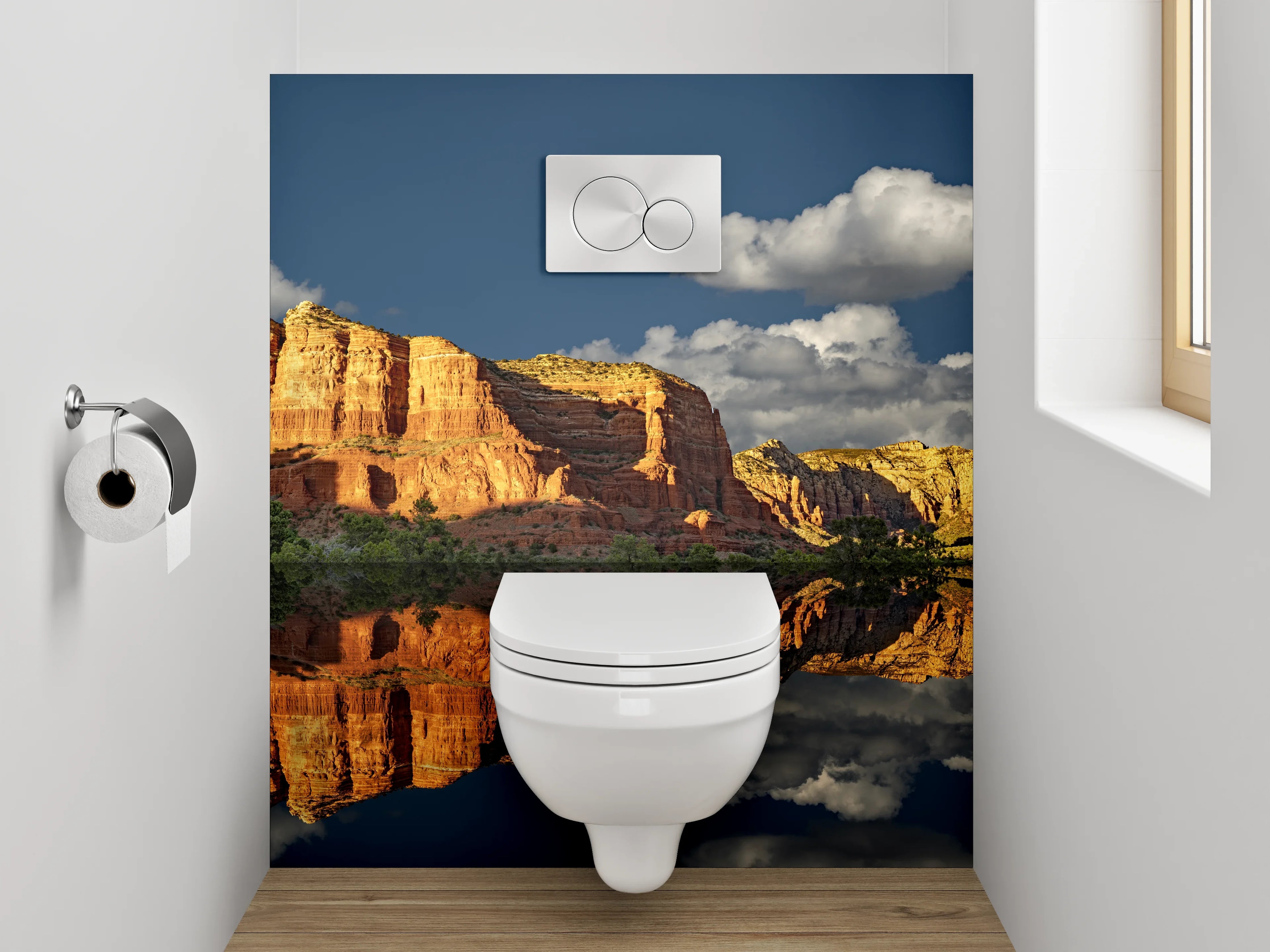WC-Rückwand - Rote Felsen Spiegelung Naturidylle