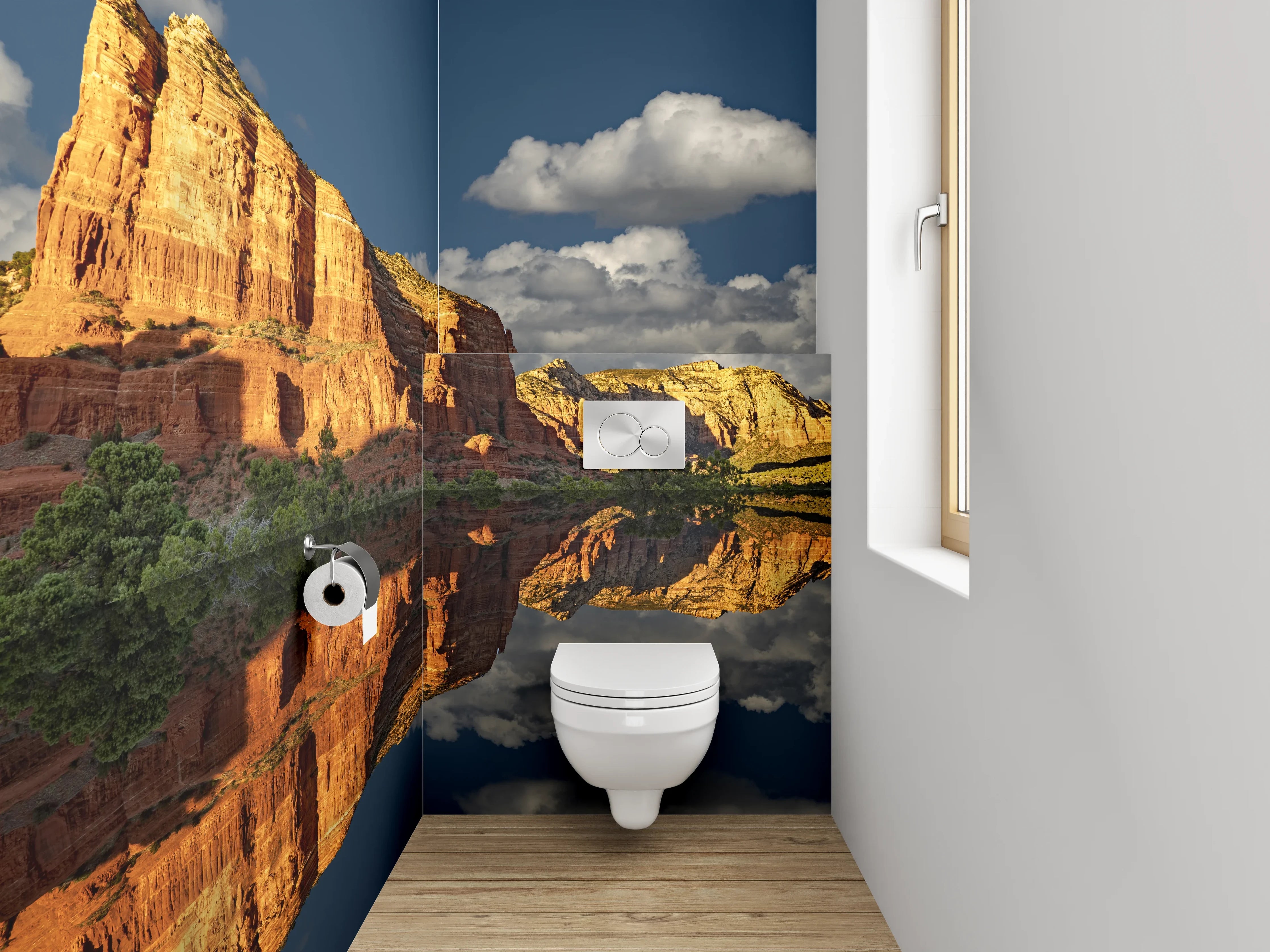 WC-Rückwand - Rote Felsen Spiegelung Naturidylle