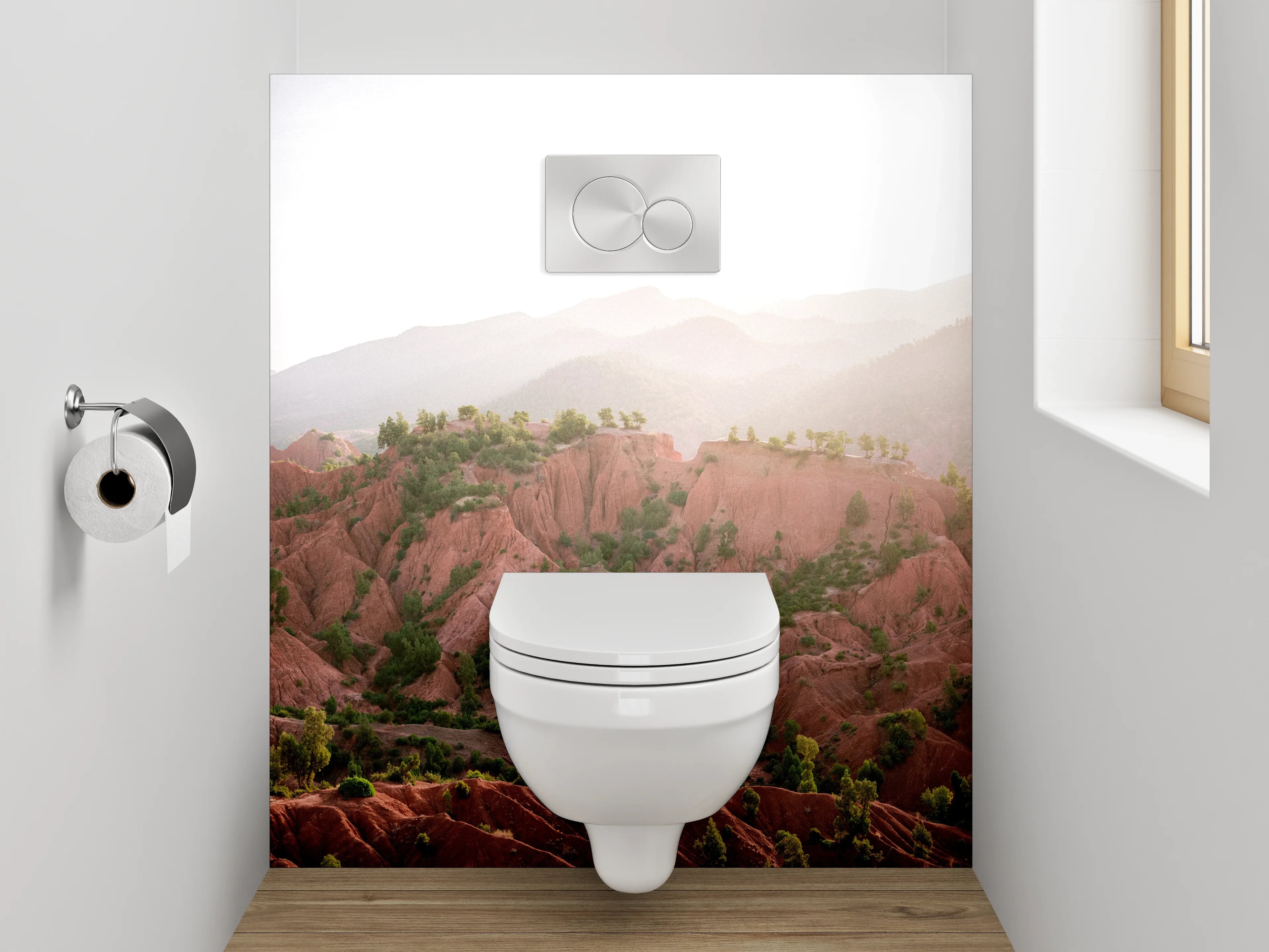 WC-Rückwand - Rote Felsenlandschaft im Sonnenlicht
