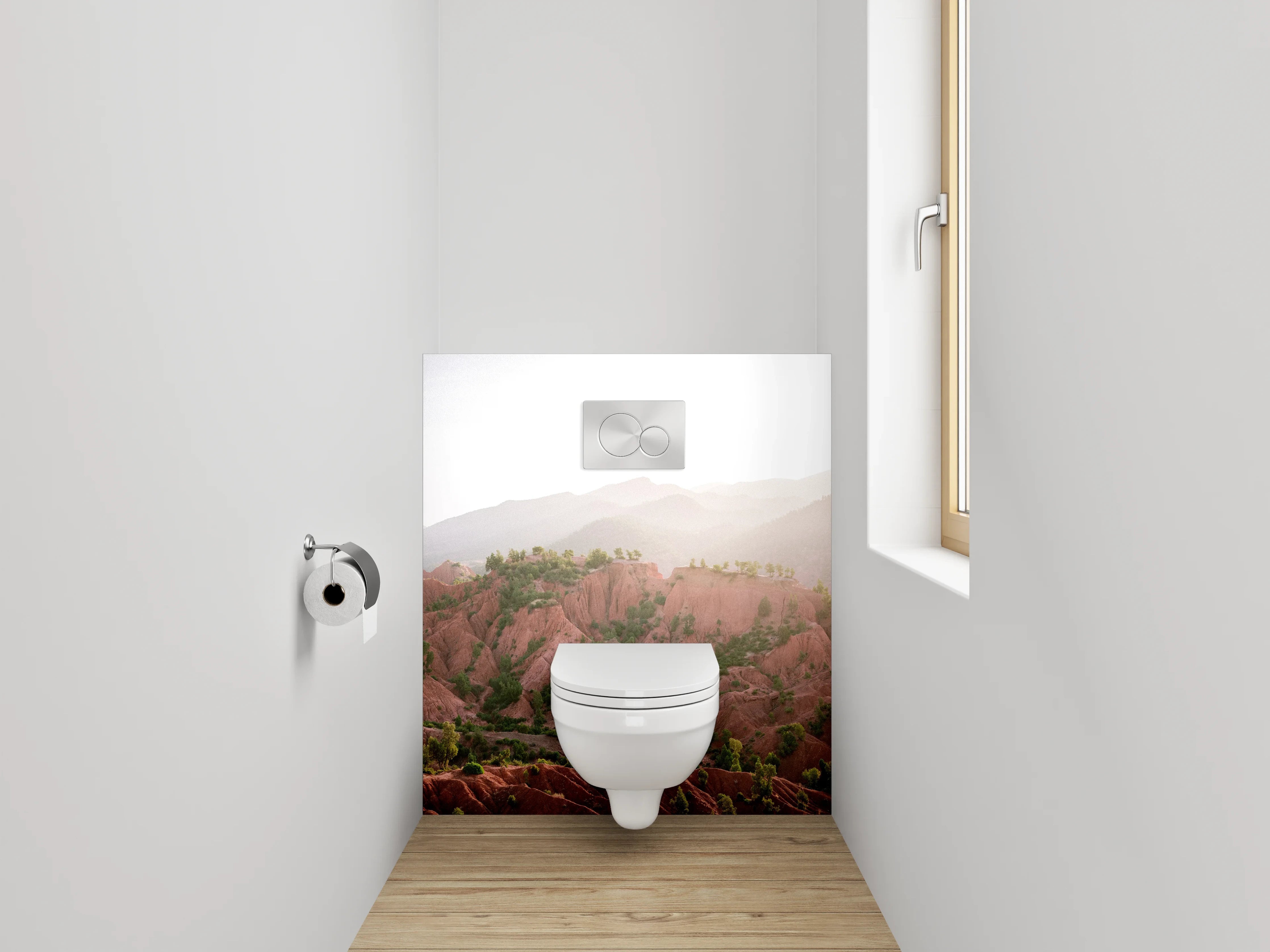 WC-Rückwand - Rote Felsenlandschaft im Sonnenlicht