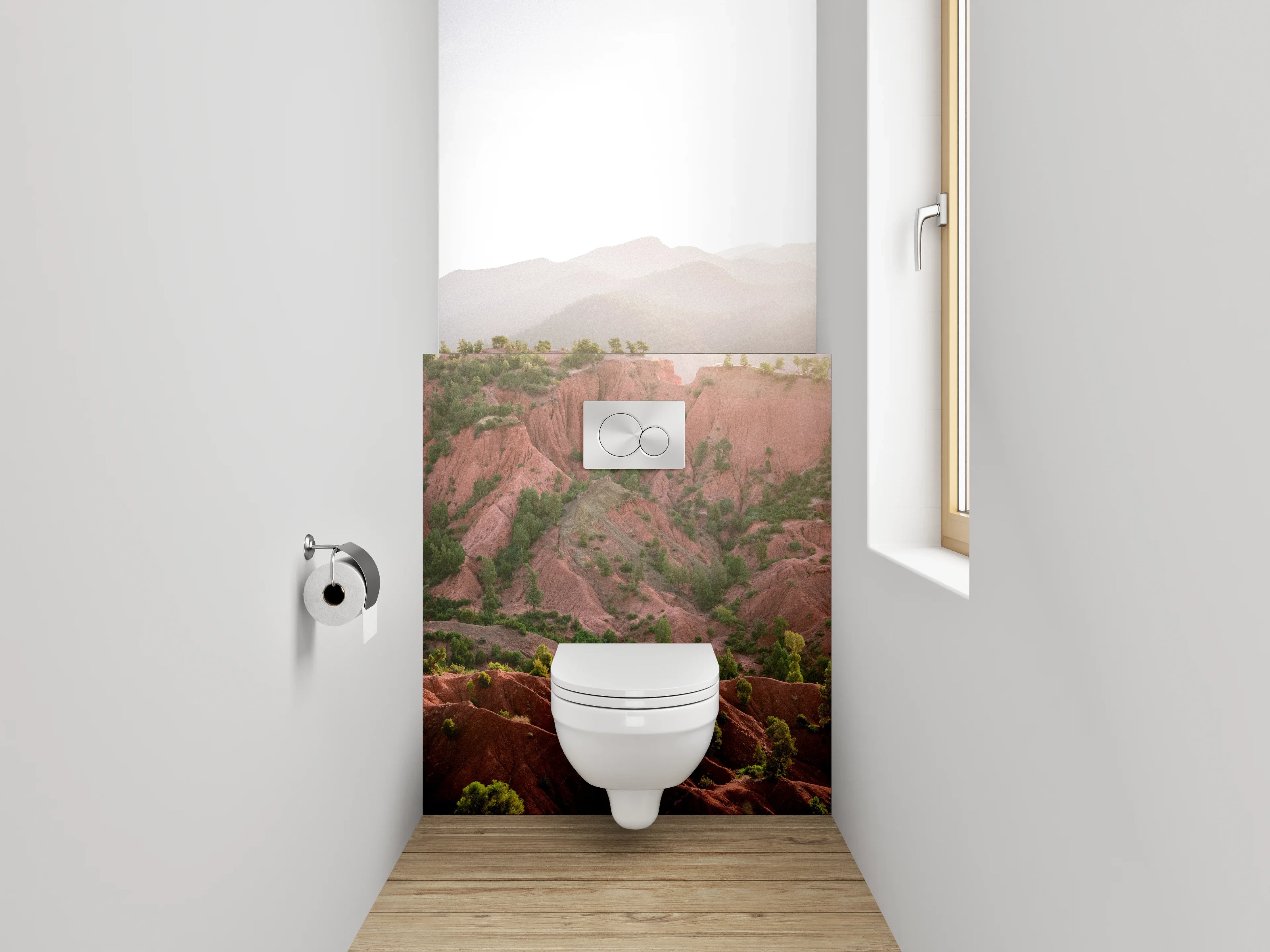 WC-Rückwand - Rote Felsenlandschaft im Sonnenlicht