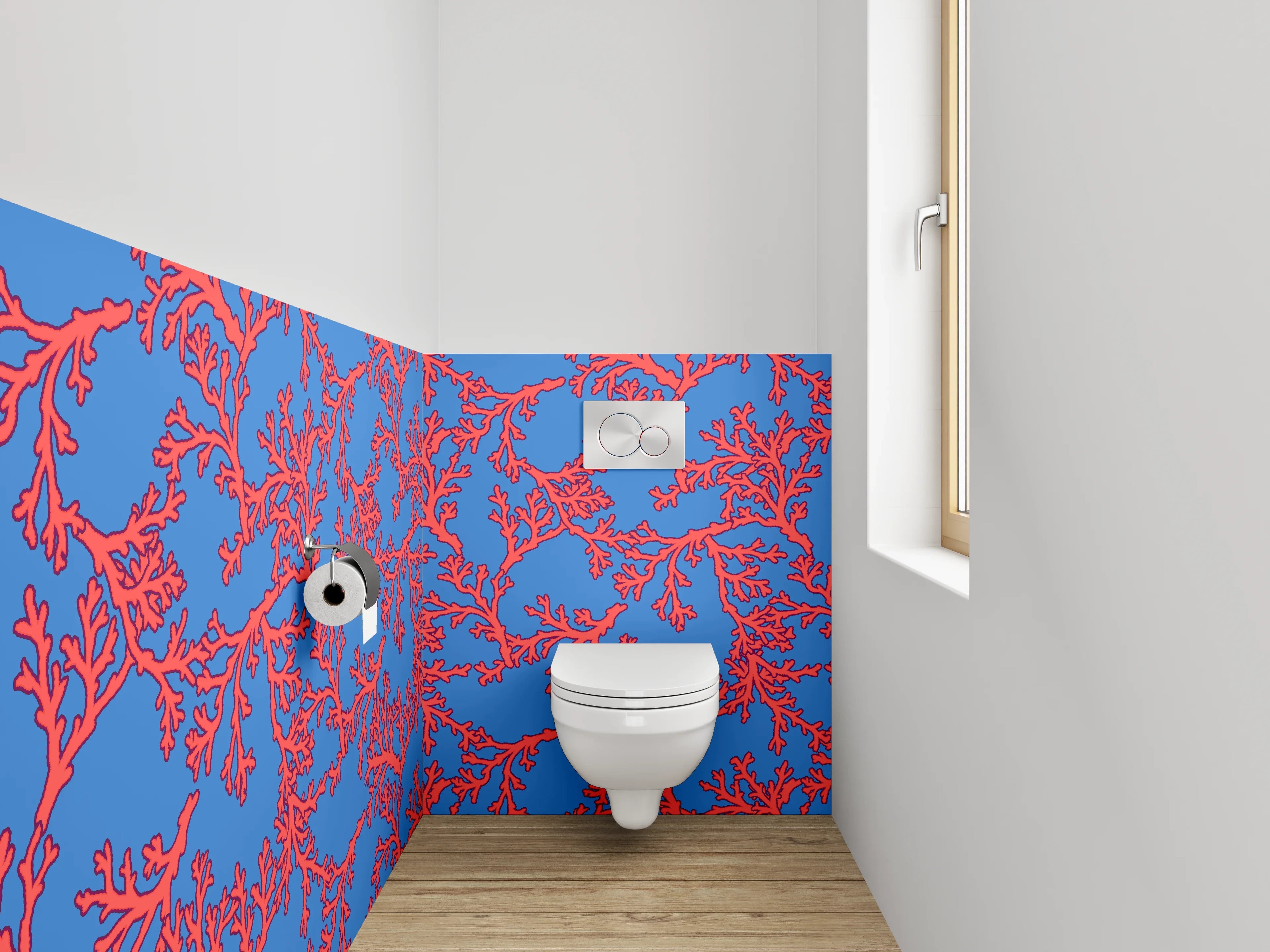 WC-Rückwand - Rote Korallen-Äste auf Blau