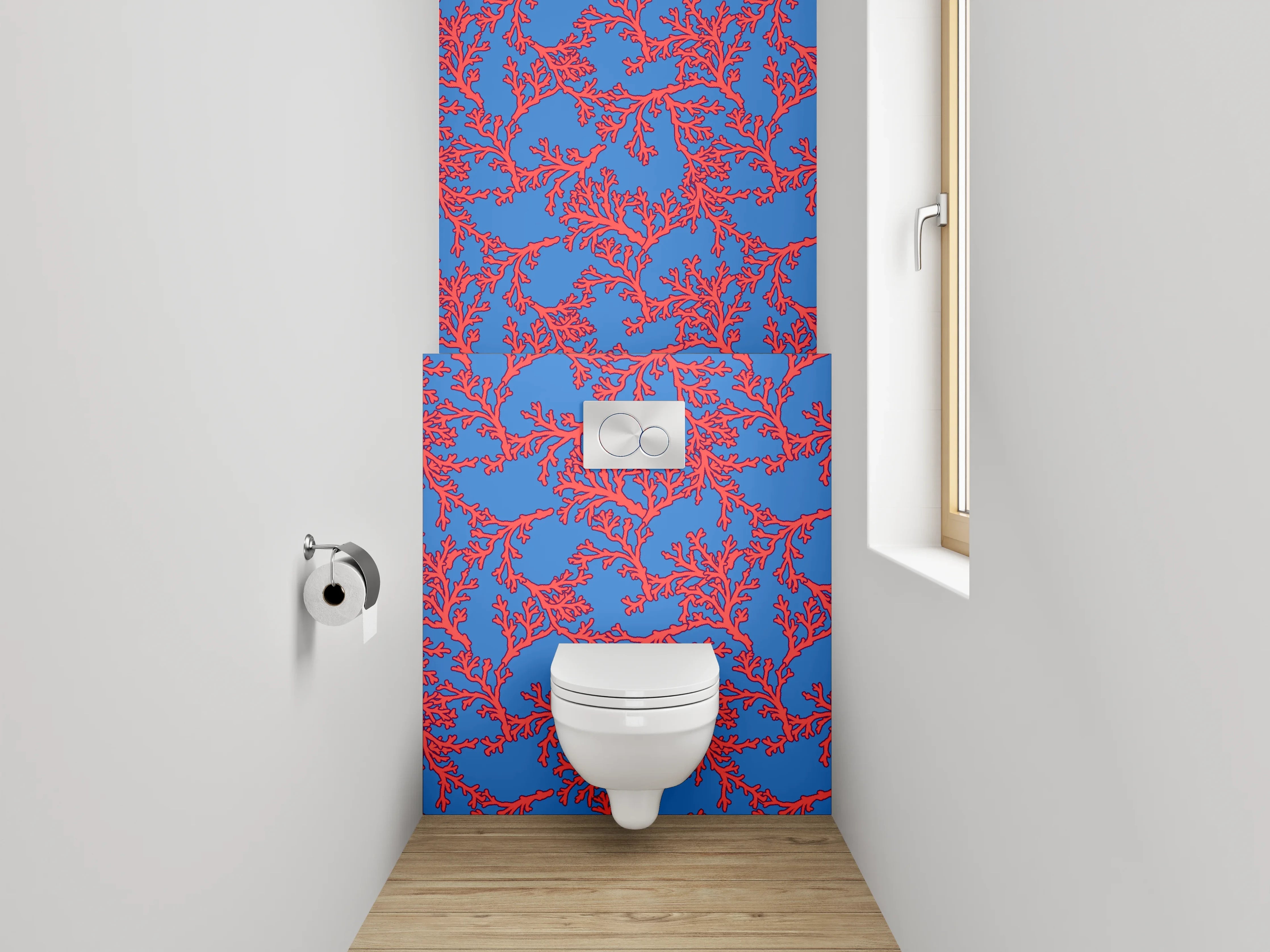 WC-Rückwand - Rote Korallen-Äste auf Blau