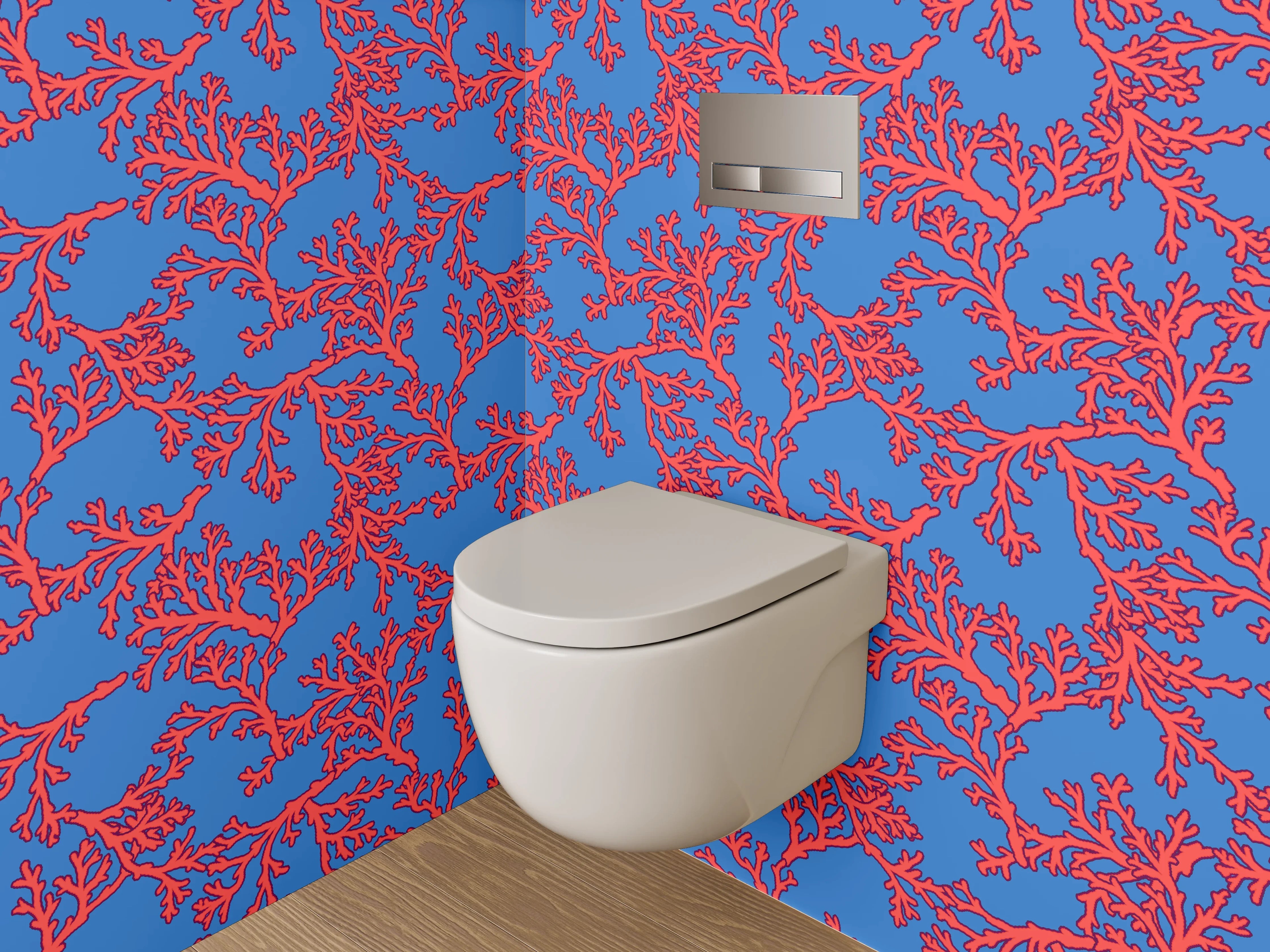 WC-Rückwand - Rote Korallen-Äste auf Blau